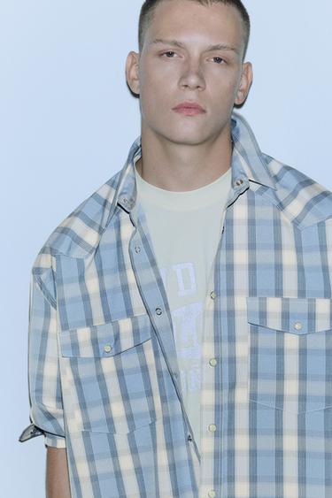 Long sleeve check shirt with pockets — Pale blue 3