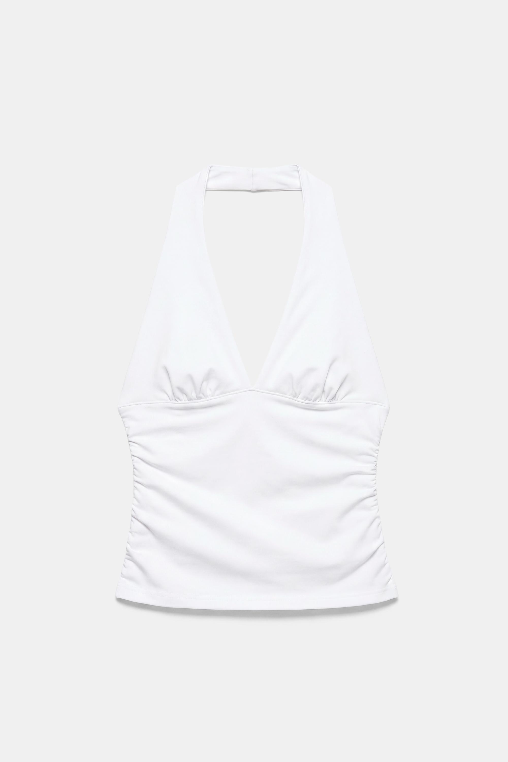 Halter neck top with gathering — White