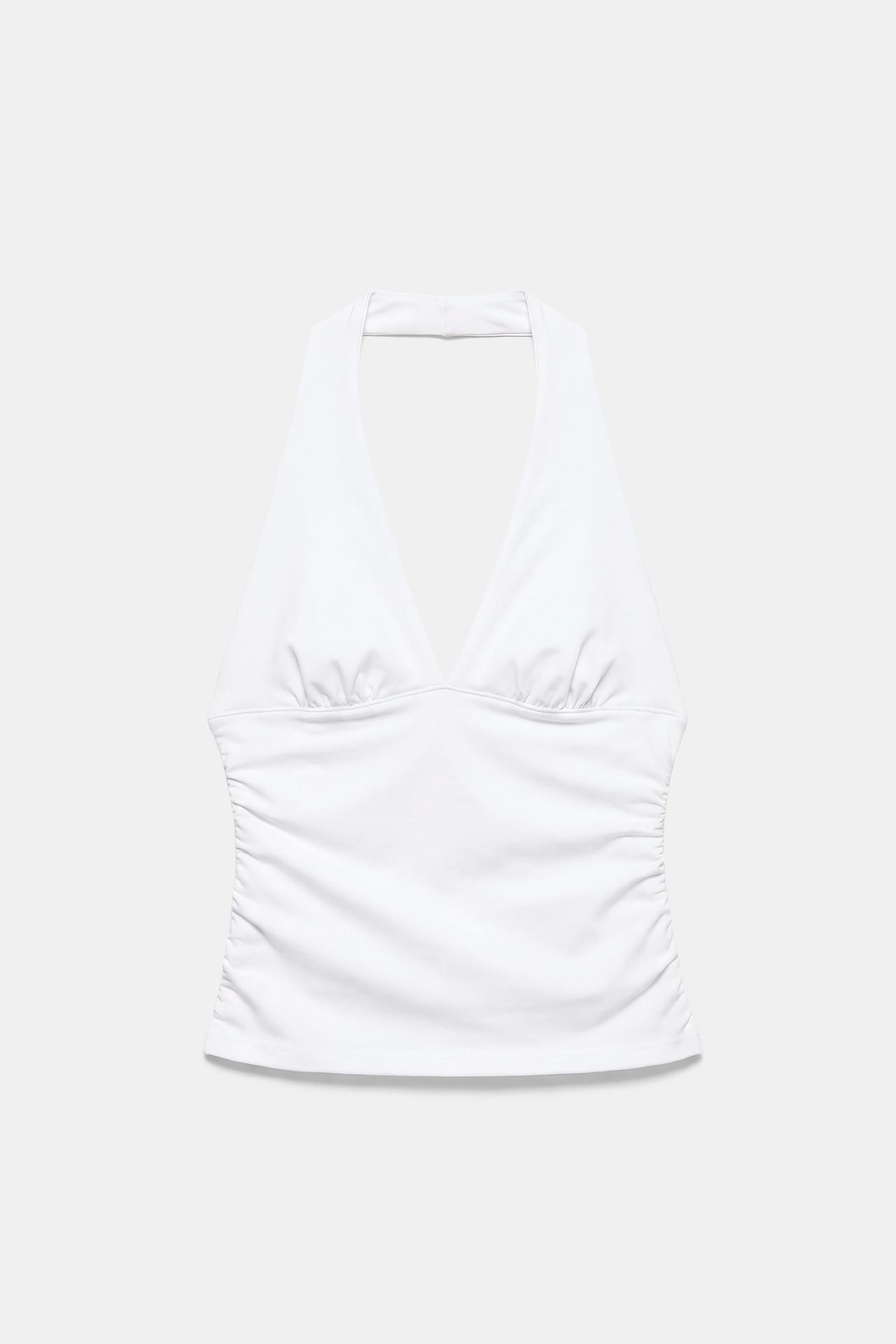 Halter neck top with gathering — White