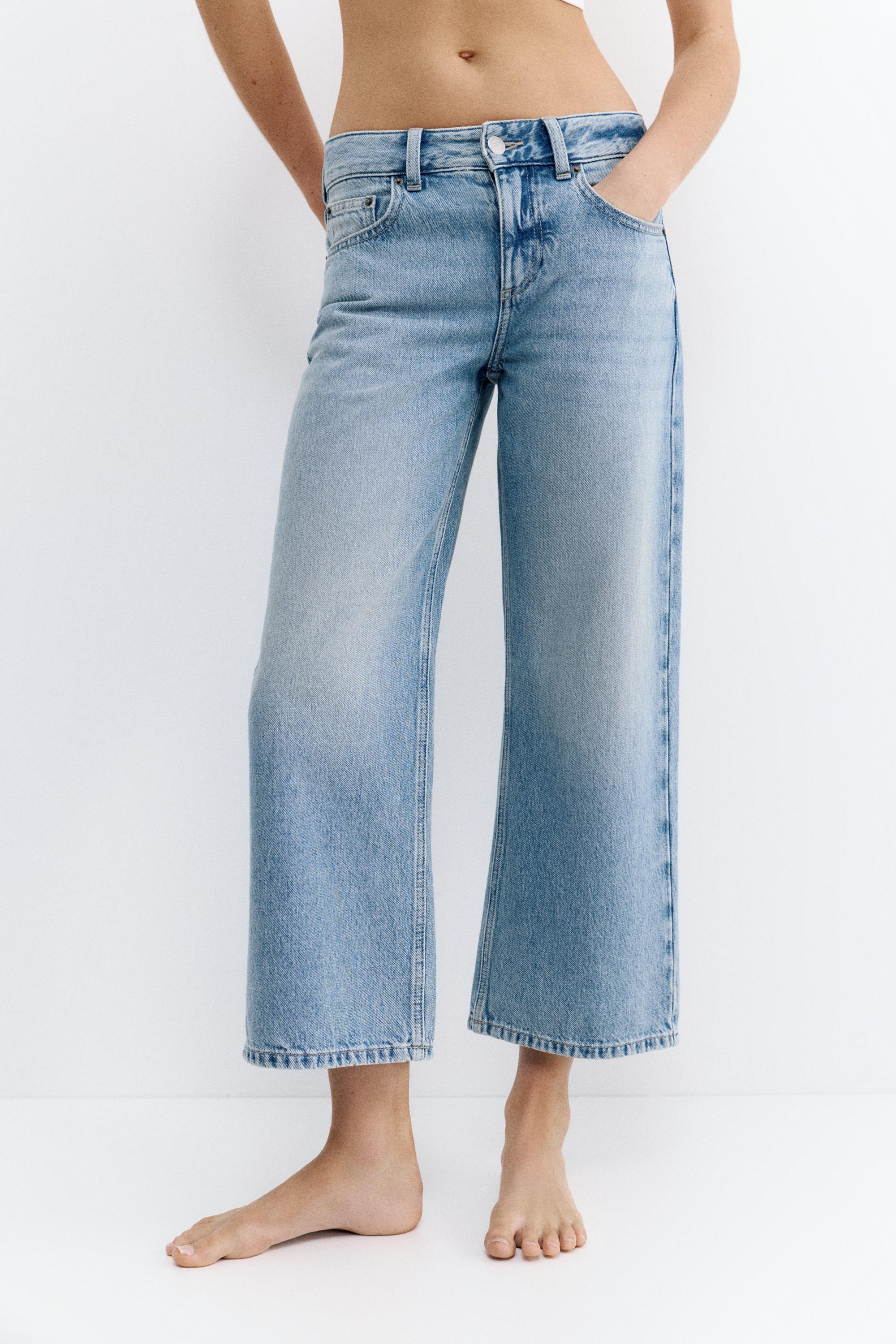 Low-rise culottes jeans — Pale blue