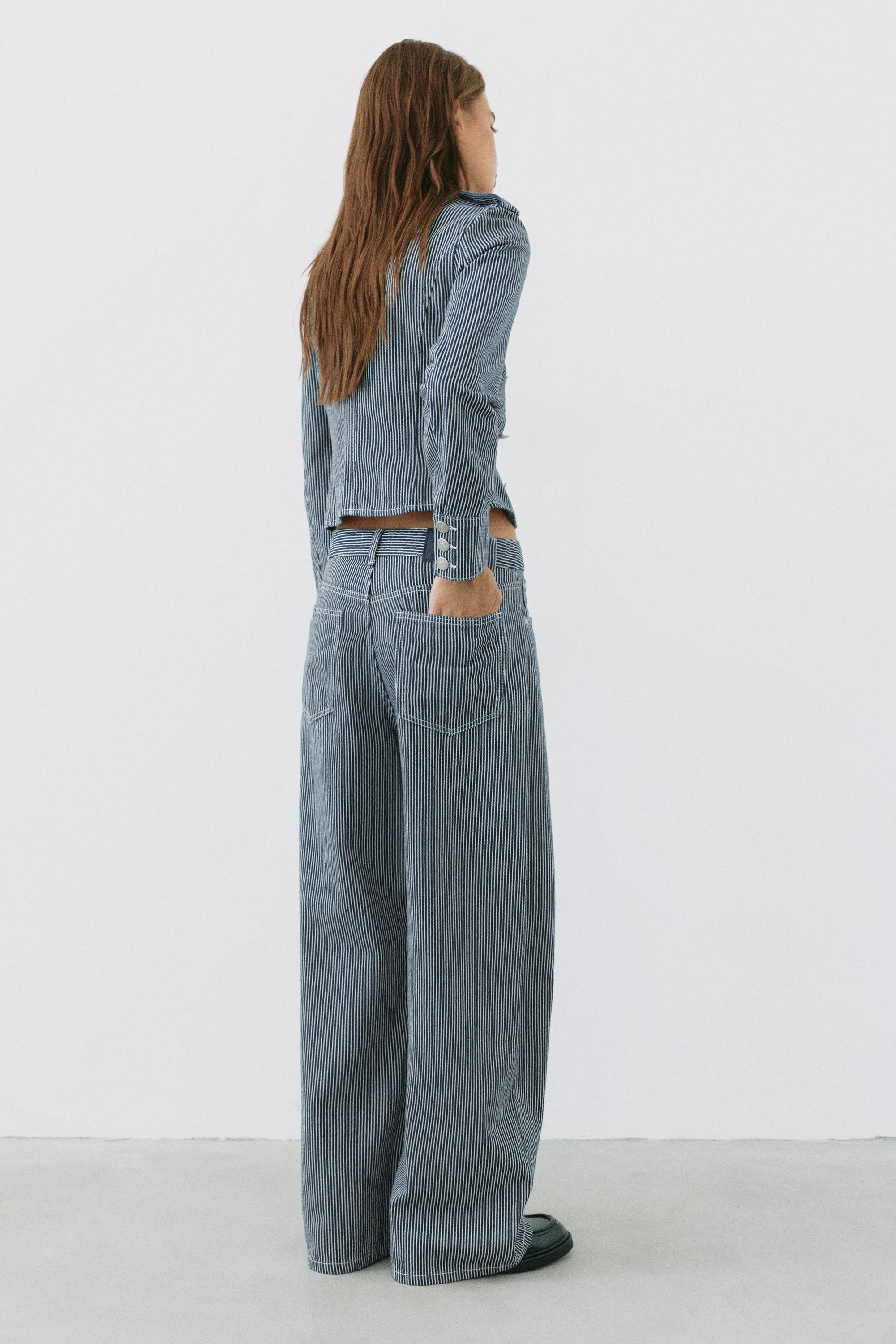 Low-rise striped baggy jeans — Dark blue