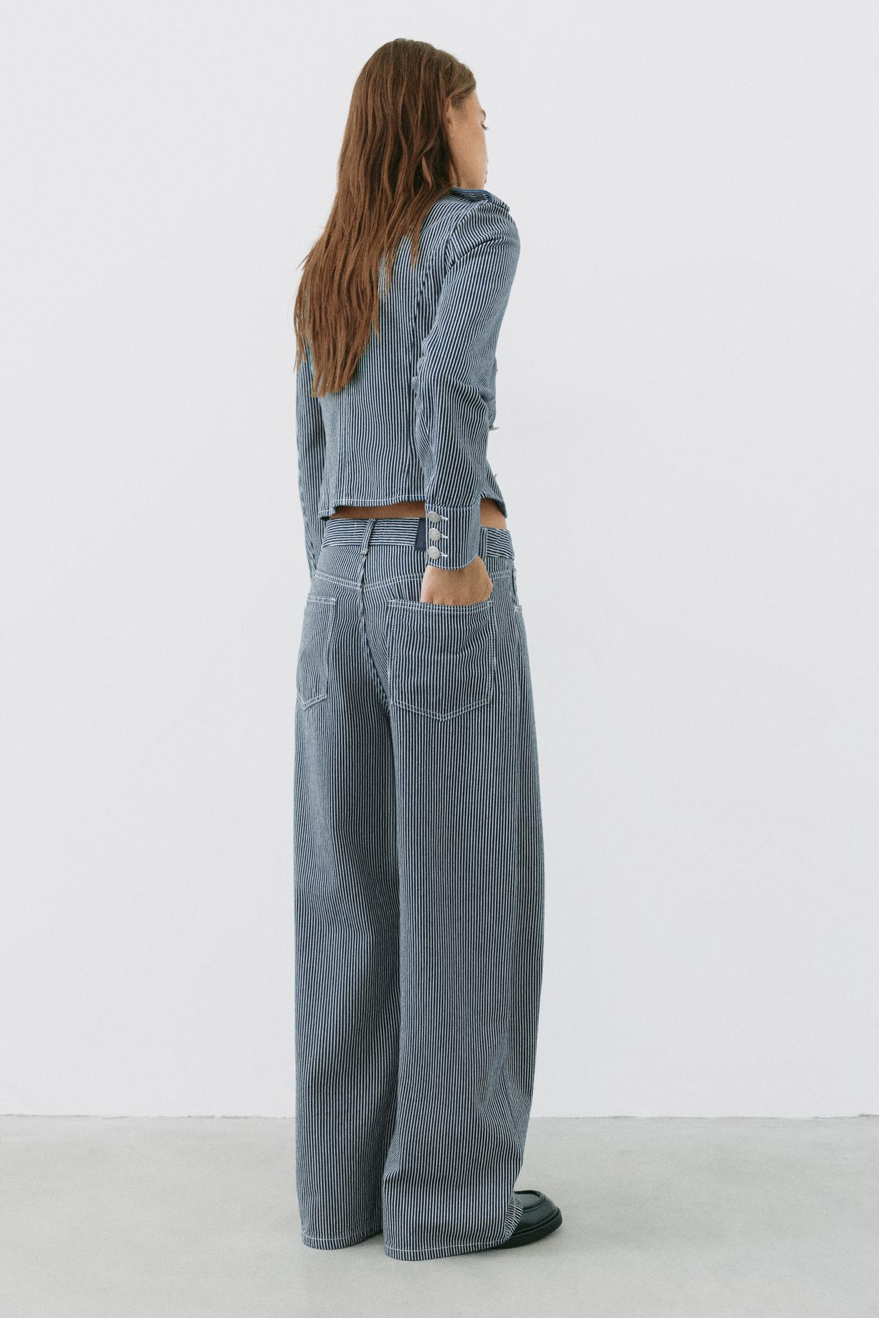 Low-rise striped baggy jeans — Dark blue