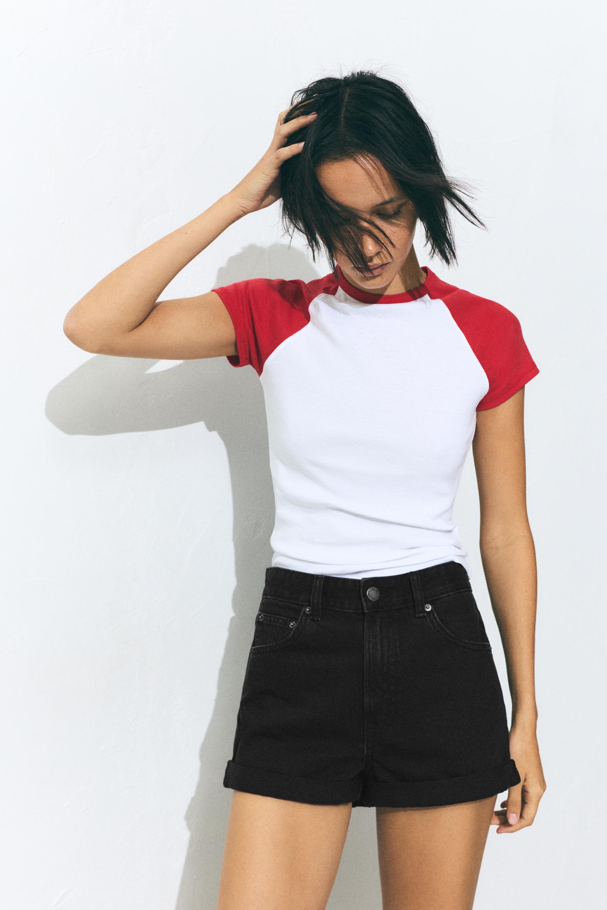 Denim mom fit shorts with turn-up hems — Black