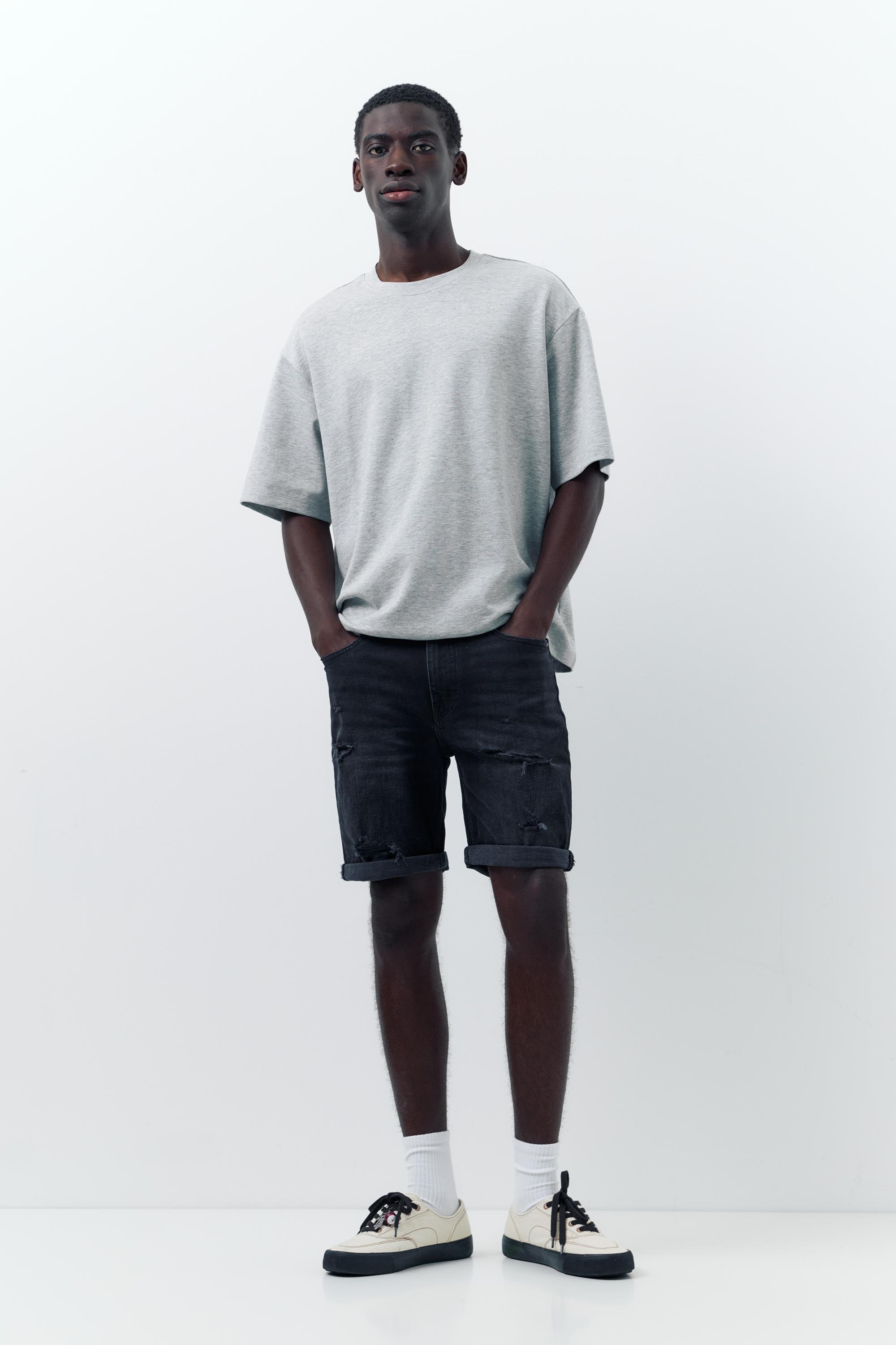 Ripped denim Bermuda shorts — Faded black