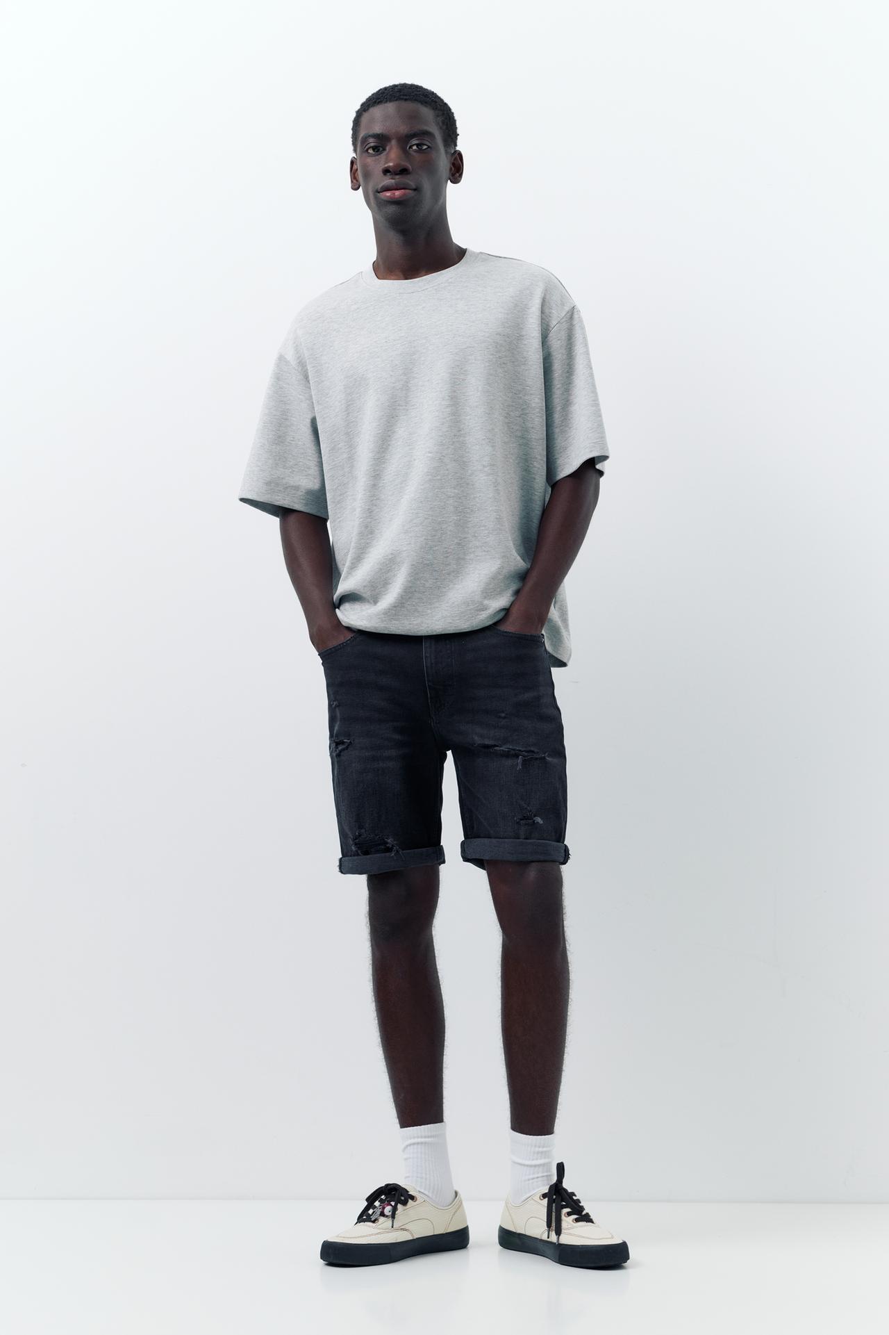 Ripped denim Bermuda shorts — Faded black