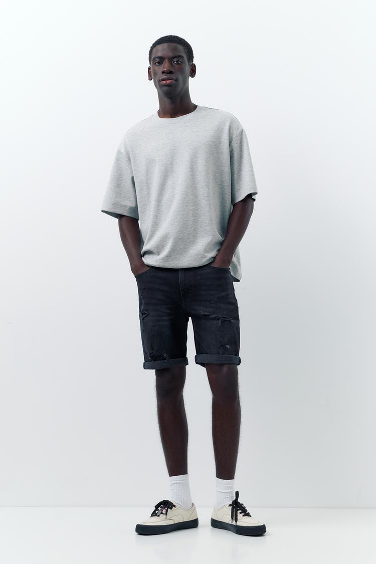 Ripped denim Bermuda shorts — Faded black