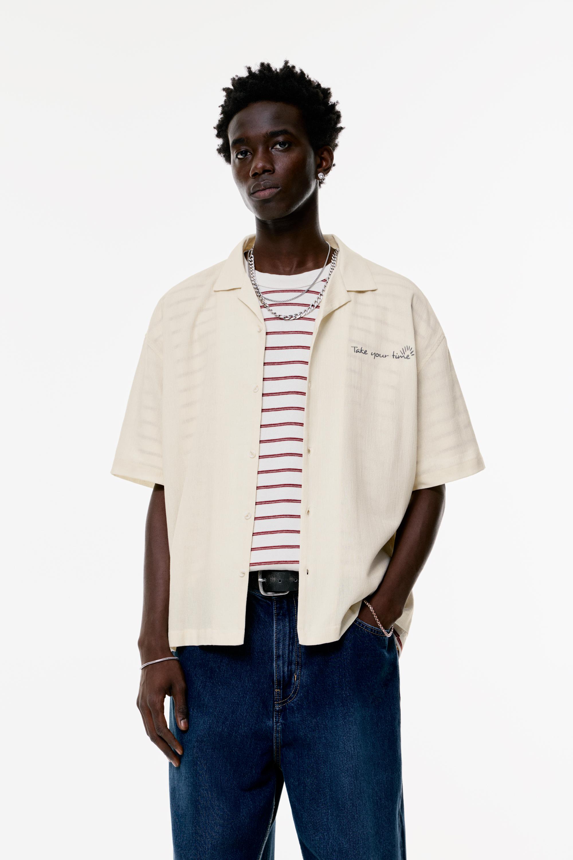 Kurzärmeliges Hemd Mit Kontrasttext