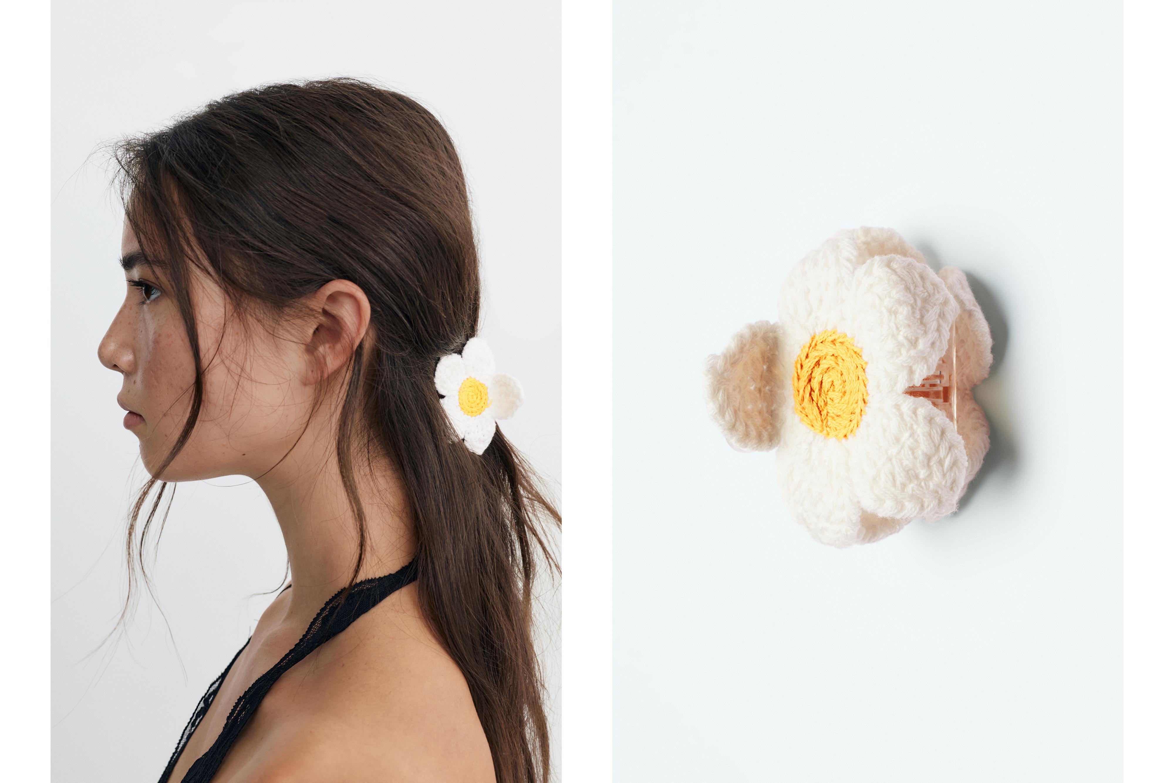Crochet flower hair clip — White