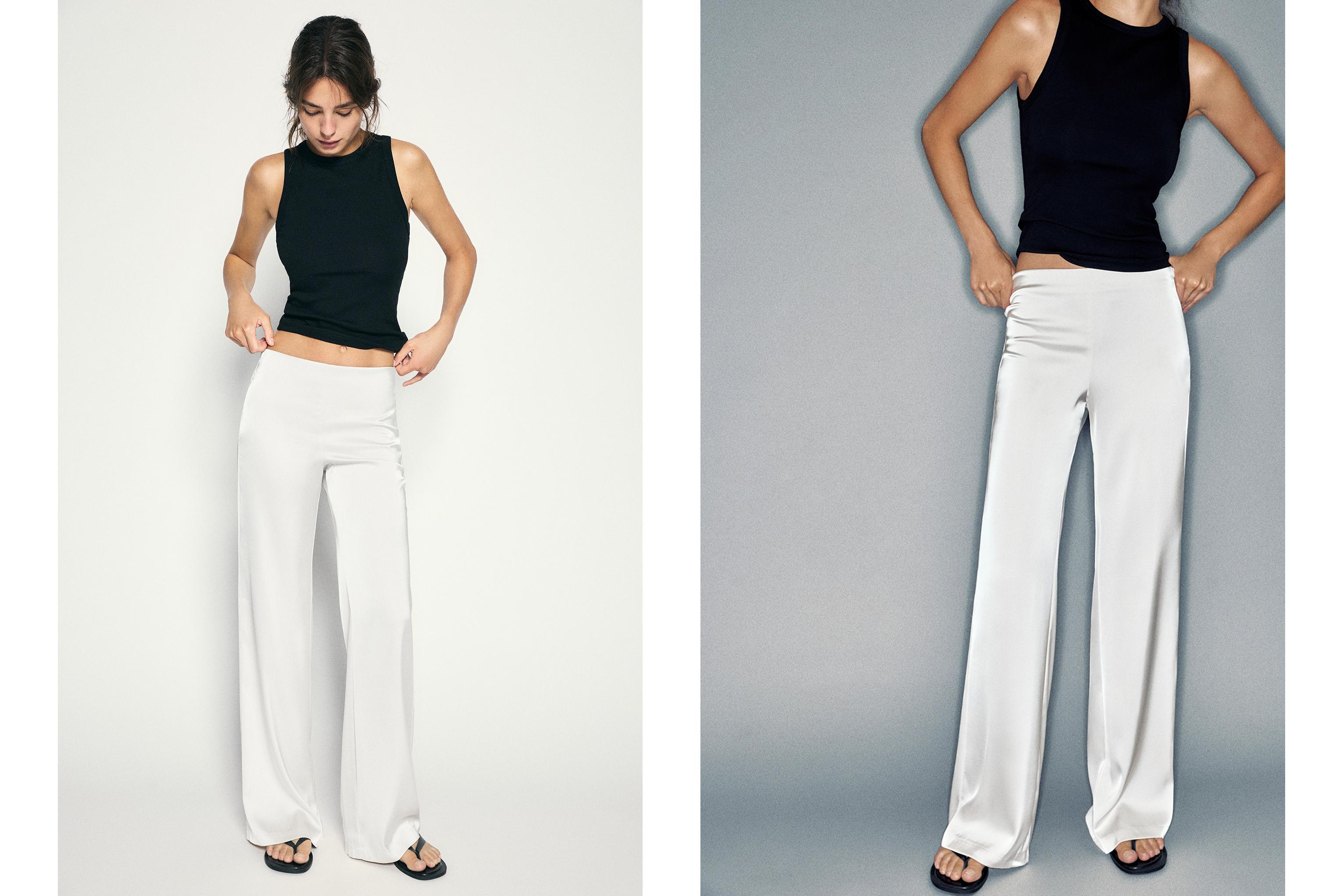 Satin straight-leg trousers — Ecru