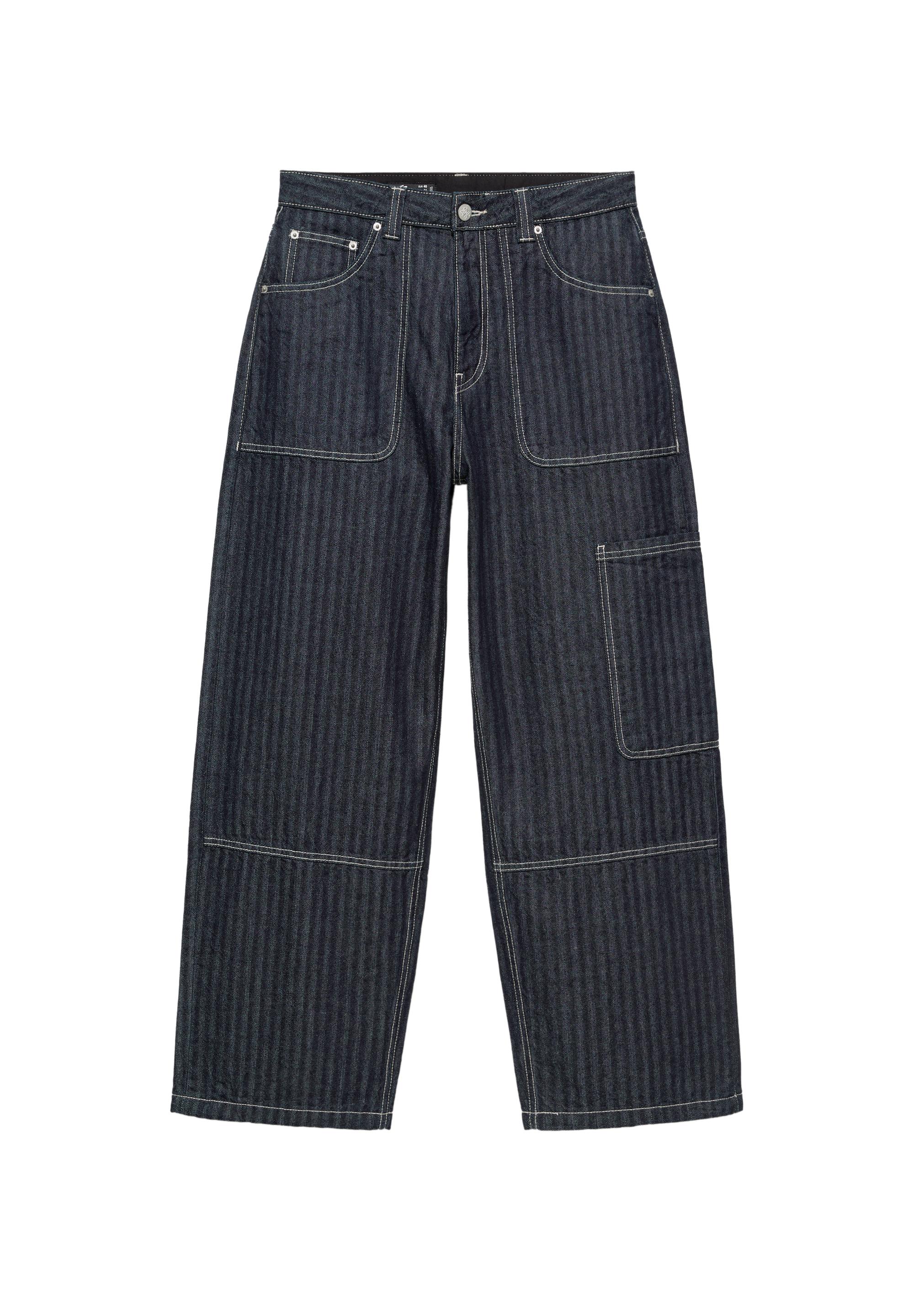 Striped relaxed-fit cargo jeans — Navy