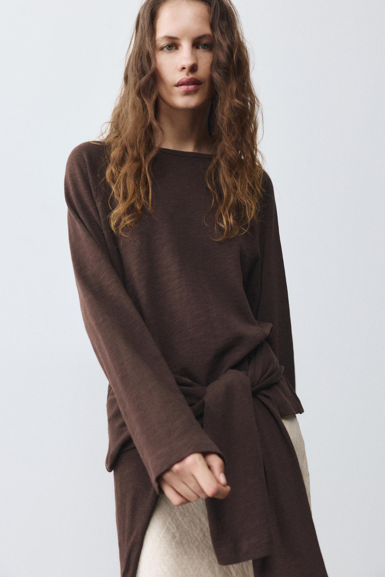 Long sleeve raglan T-shirt — Brown