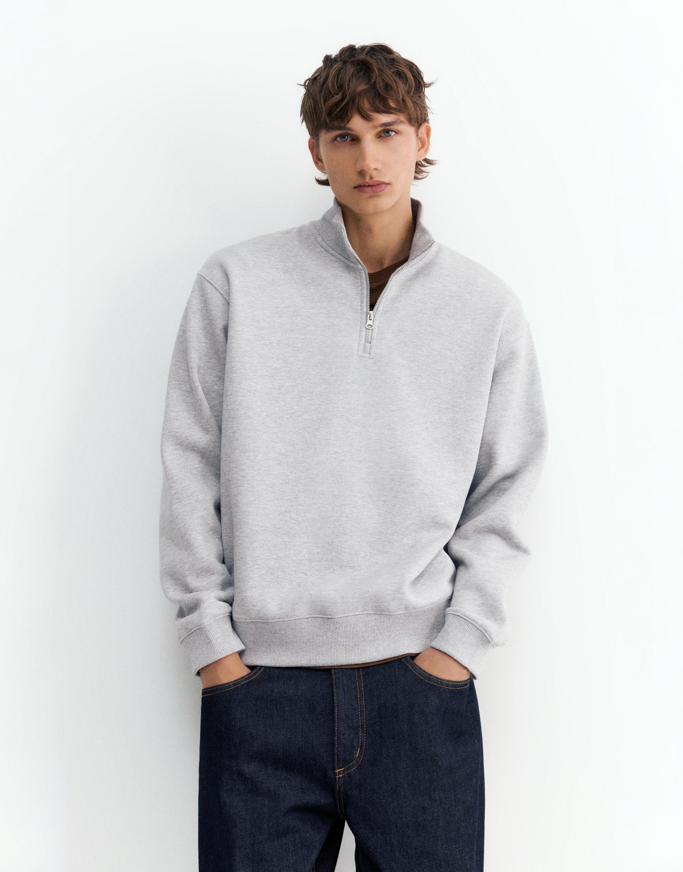 Quarter-zip sweatshirt — Grey marl