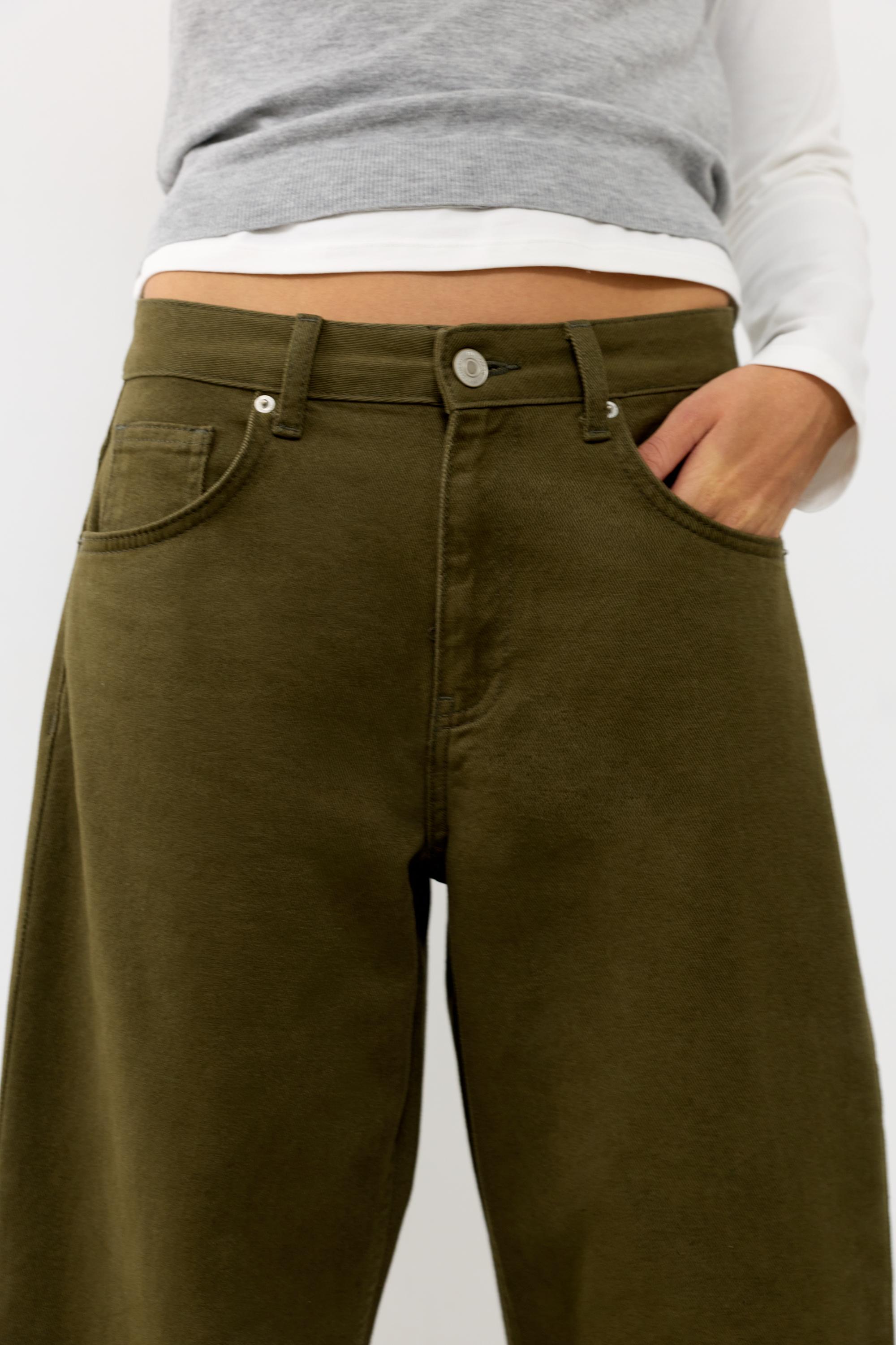 Low-rise barrel jeans — Khaki