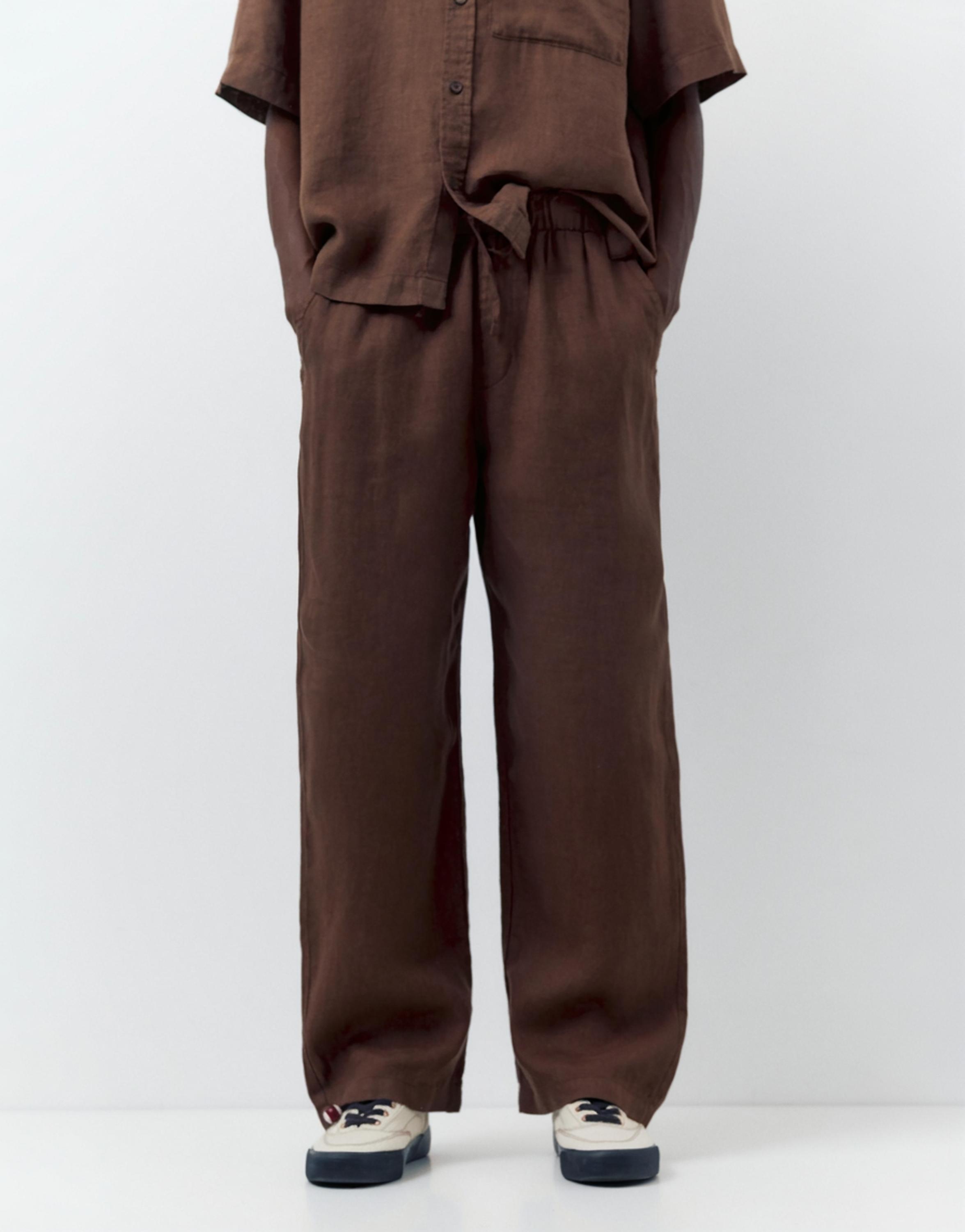 100% linen jogger trousers — Brown
