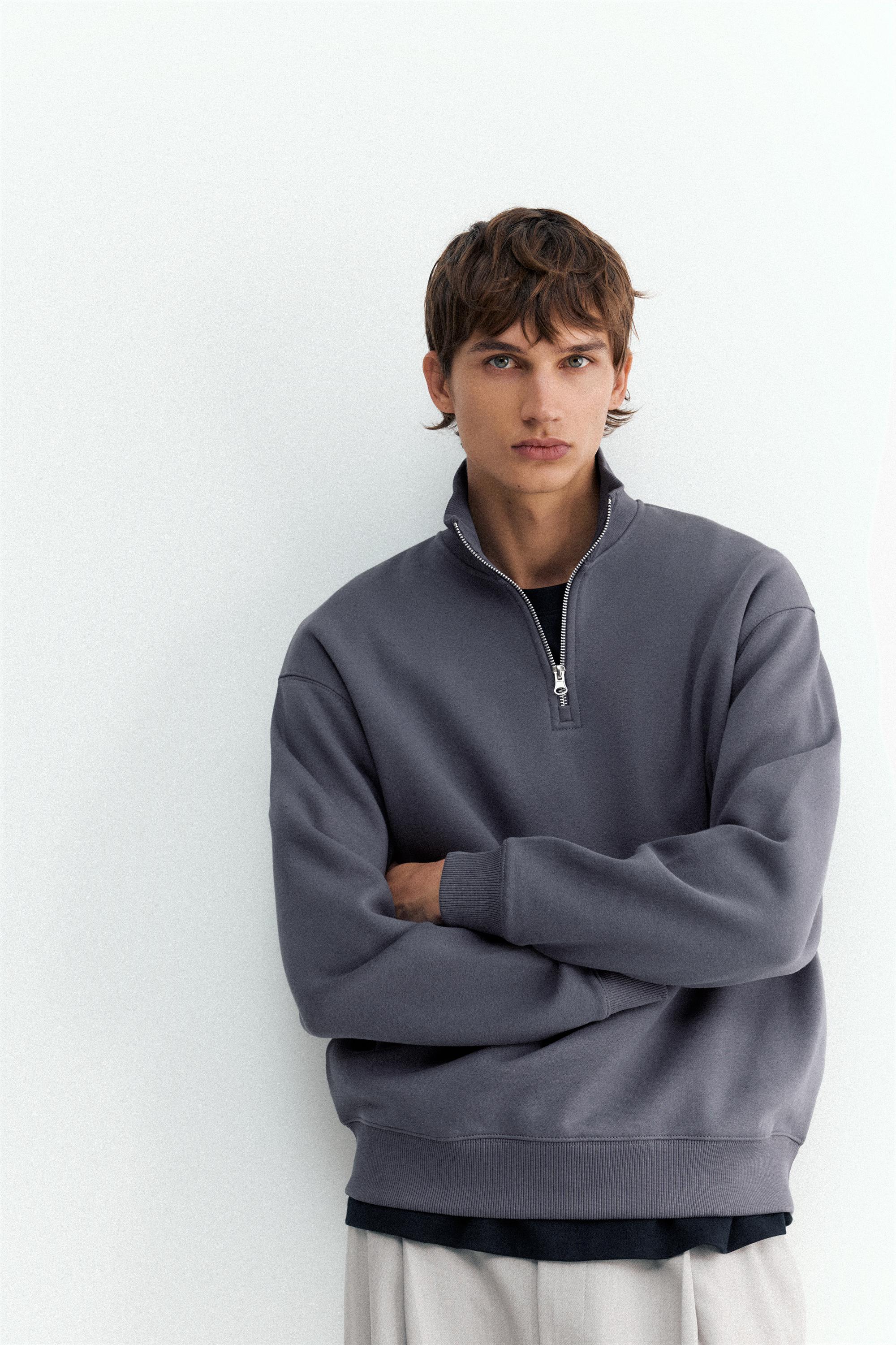 Quarter-zip sweatshirt — Grey blue
