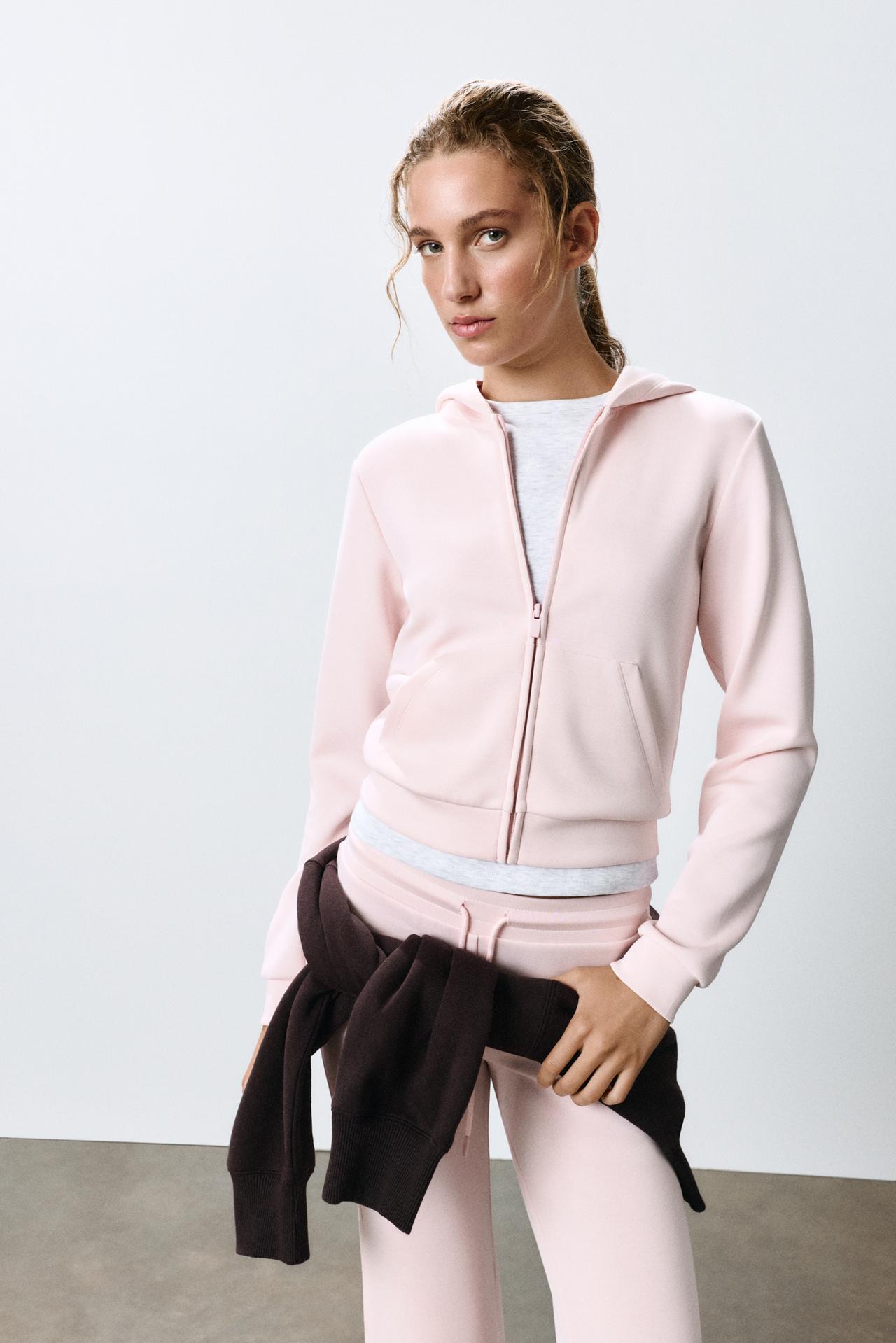 Soft-touch zip-up hood sweatshirt — Pastel pink