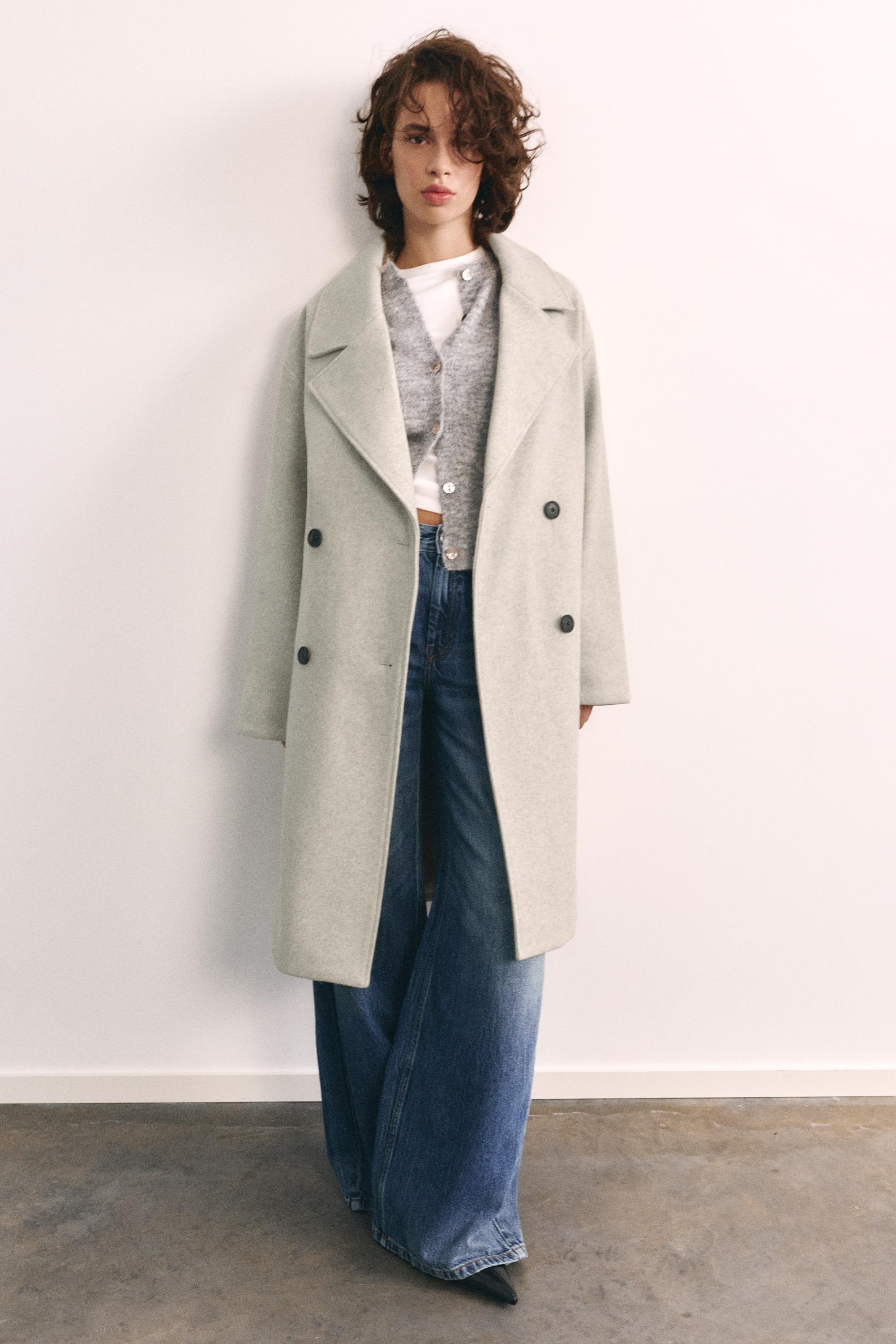 Double-breasted felt texture coat — Sand