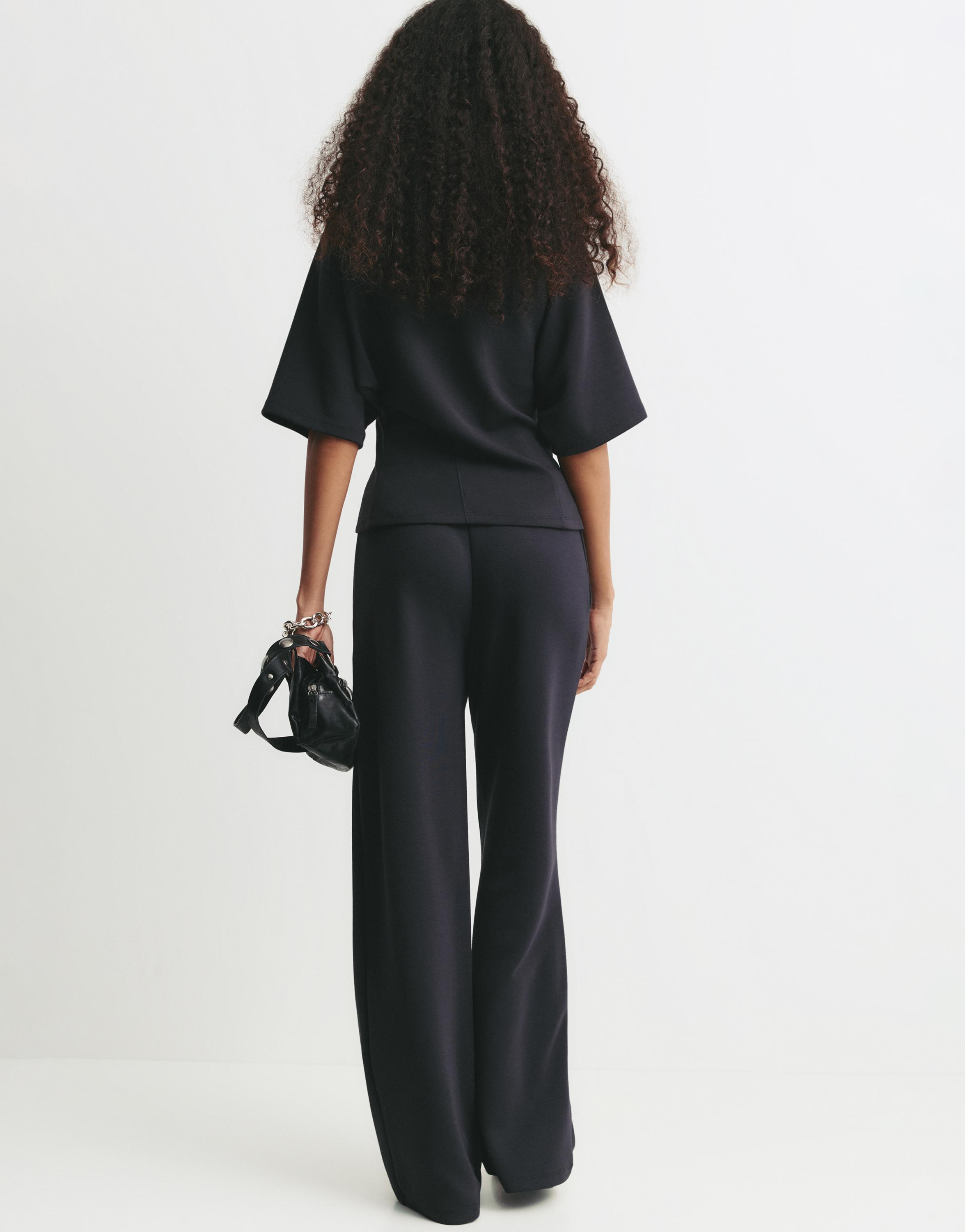 Soft-touch wide-leg trousers — Black