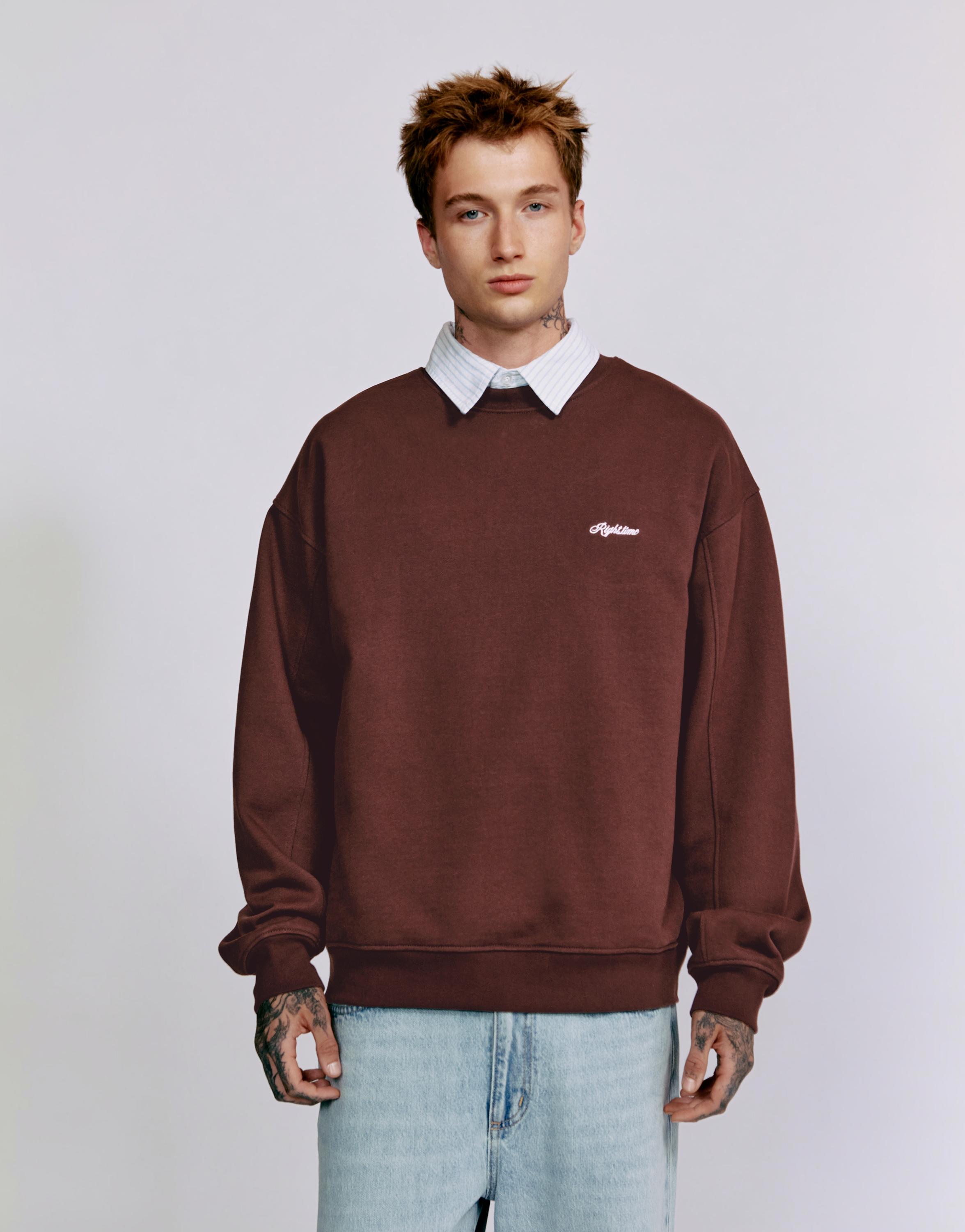 Embroidered round neck sweatshirt — Brown