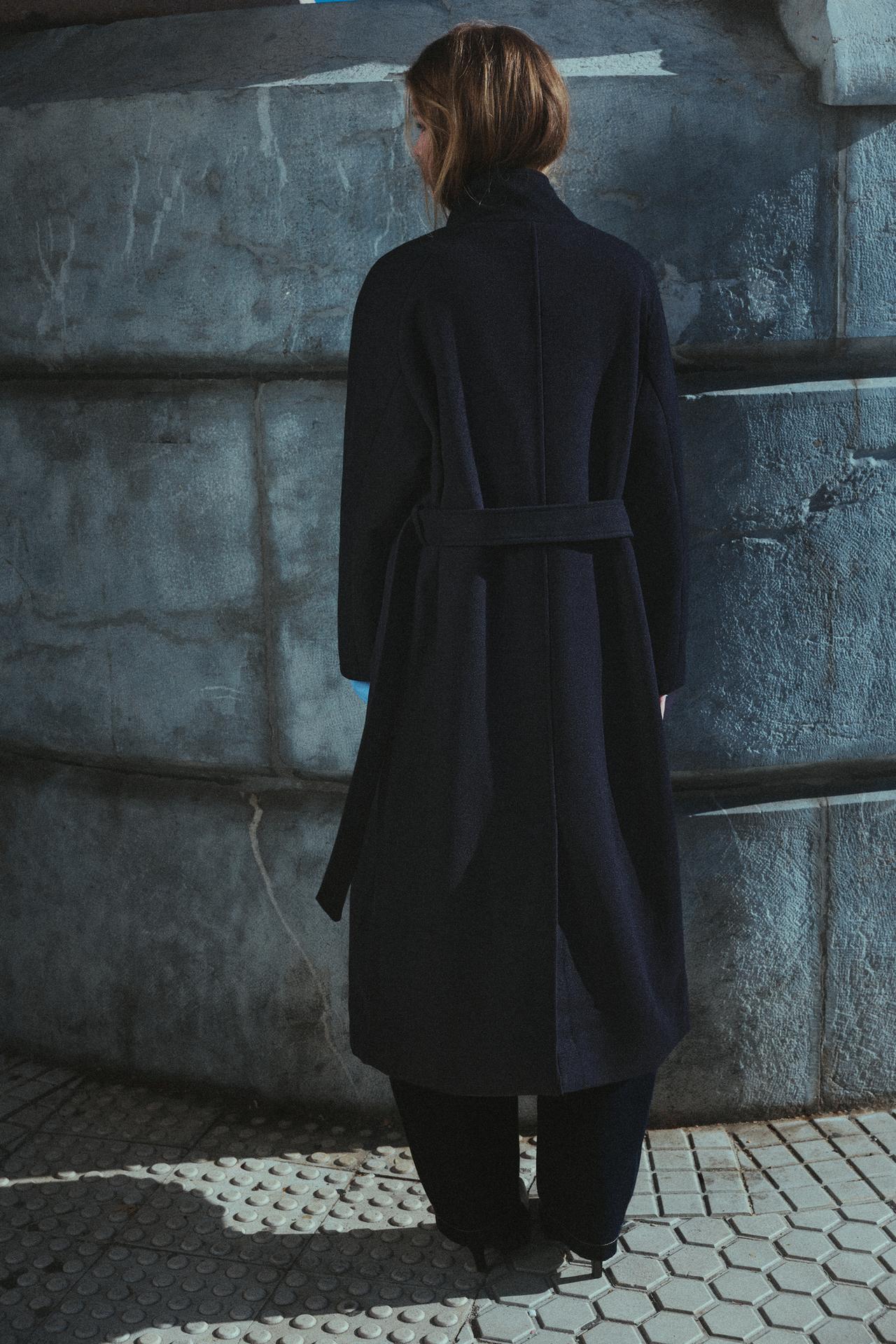 High neck belted coat — Navy