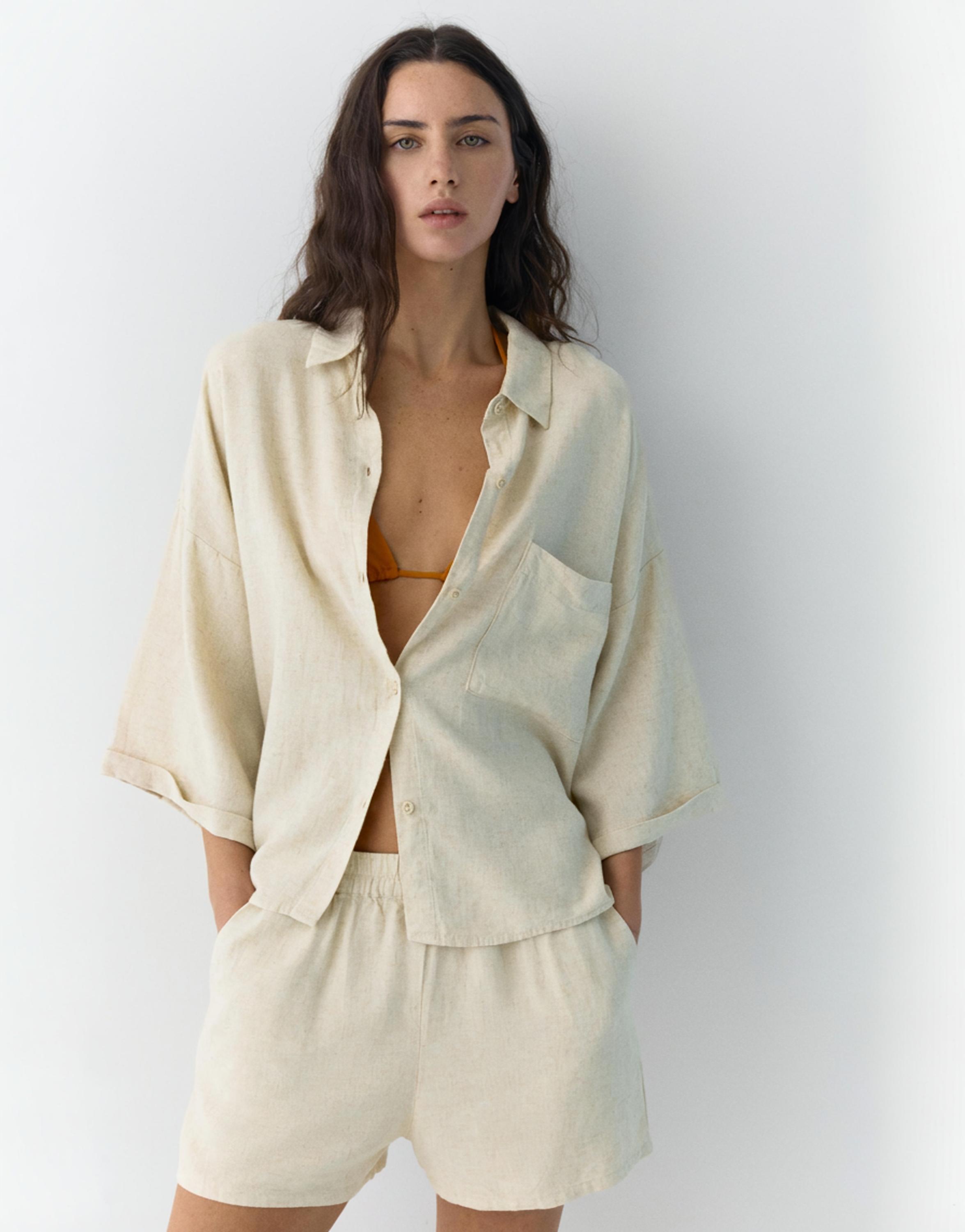 Linen blend shirt — Beige