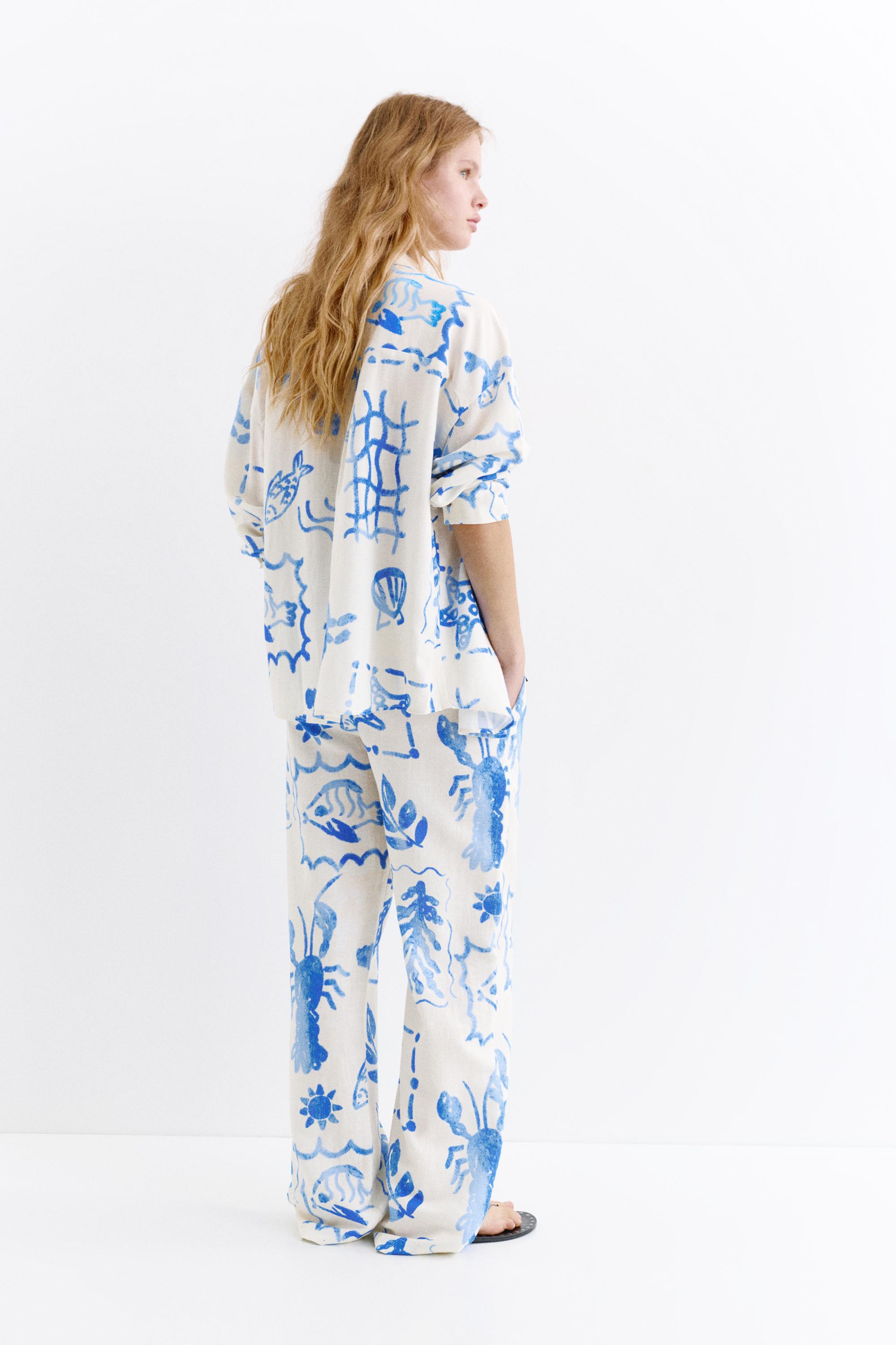 Marine printed flowing trousers — Sand