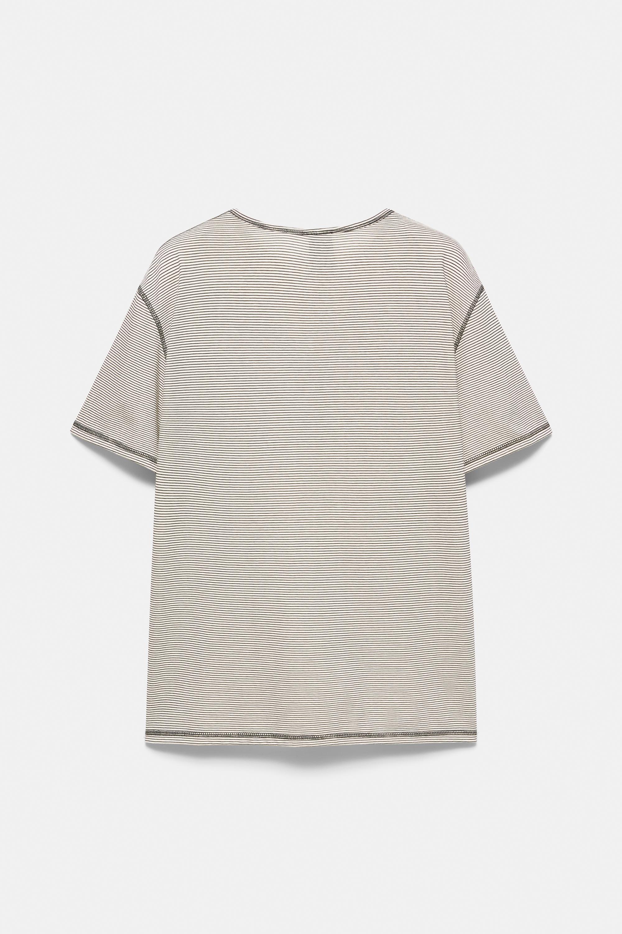 Striped henley neck T-shirt — Striped