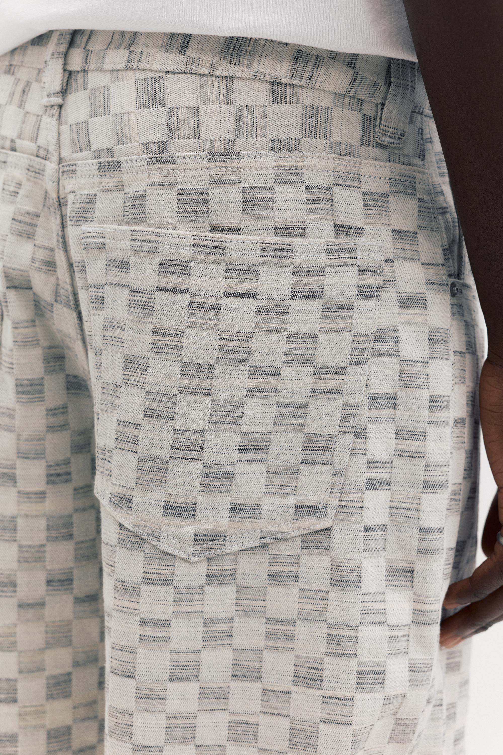 Checked baggy relaxed fit trousers — Ecru