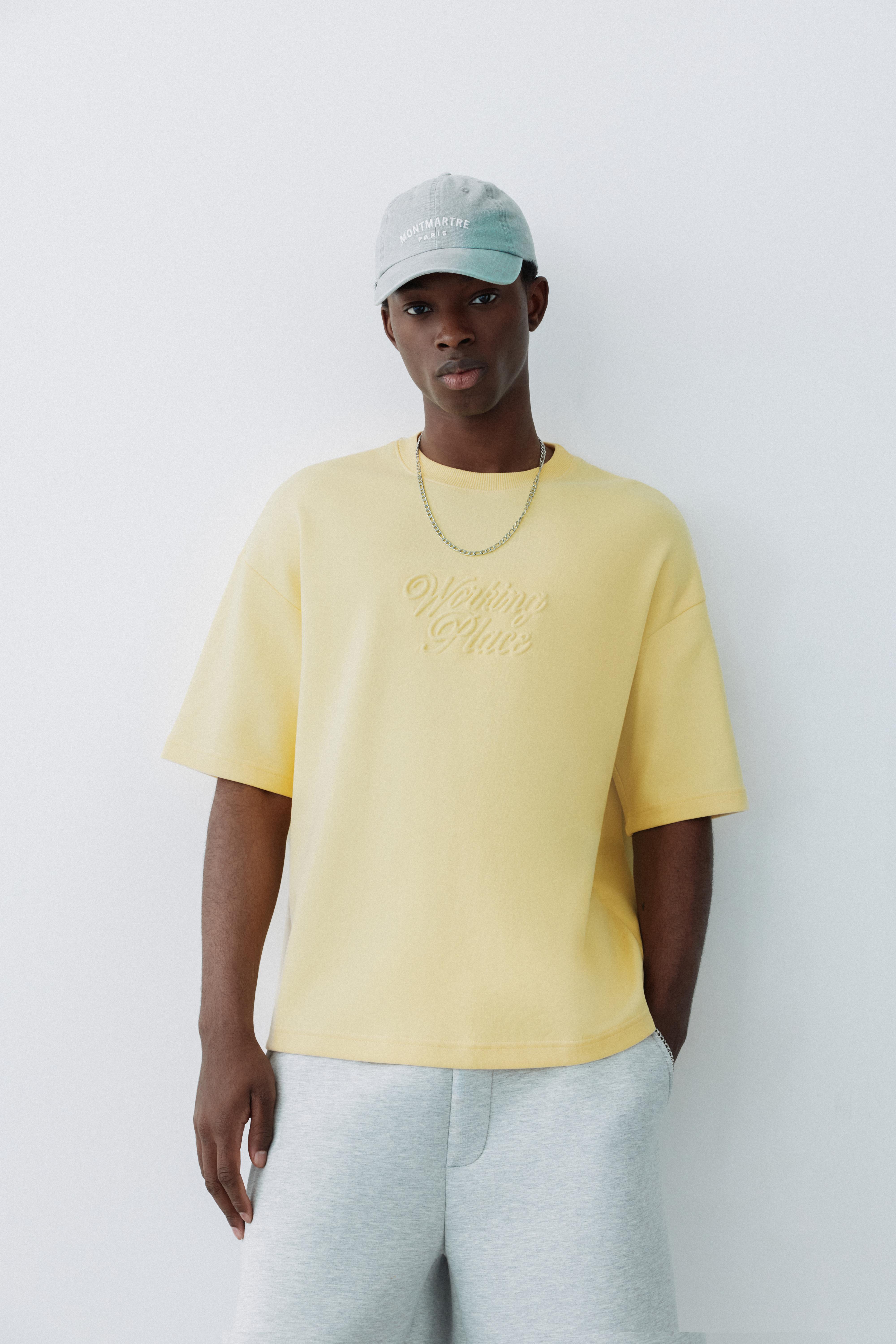 Short sleeve slogan sweatshirt — Yellow