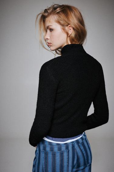 Ribbed zip-up cardigan — Black 2
