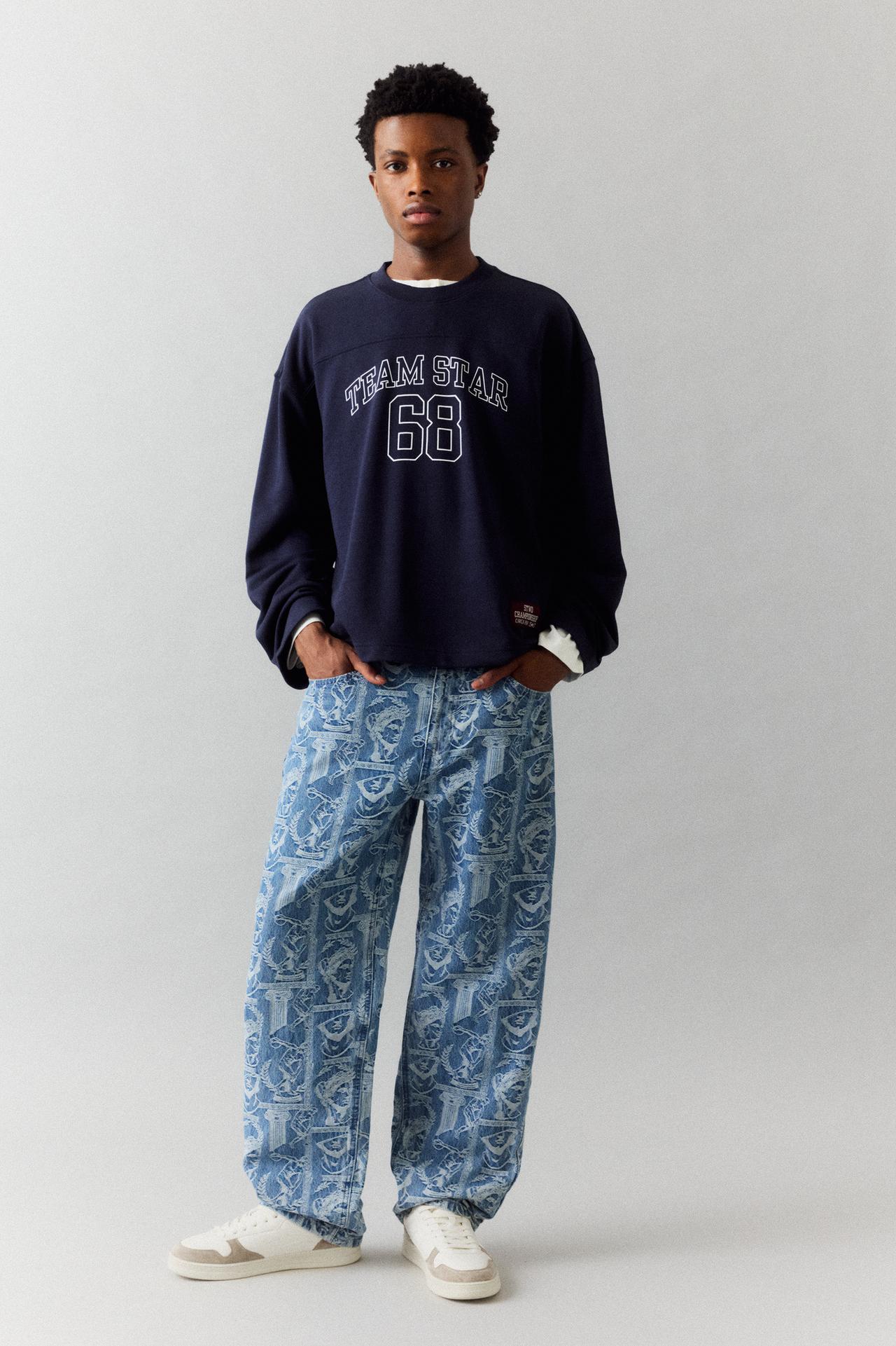 Printed baggy jeans — Medium blue