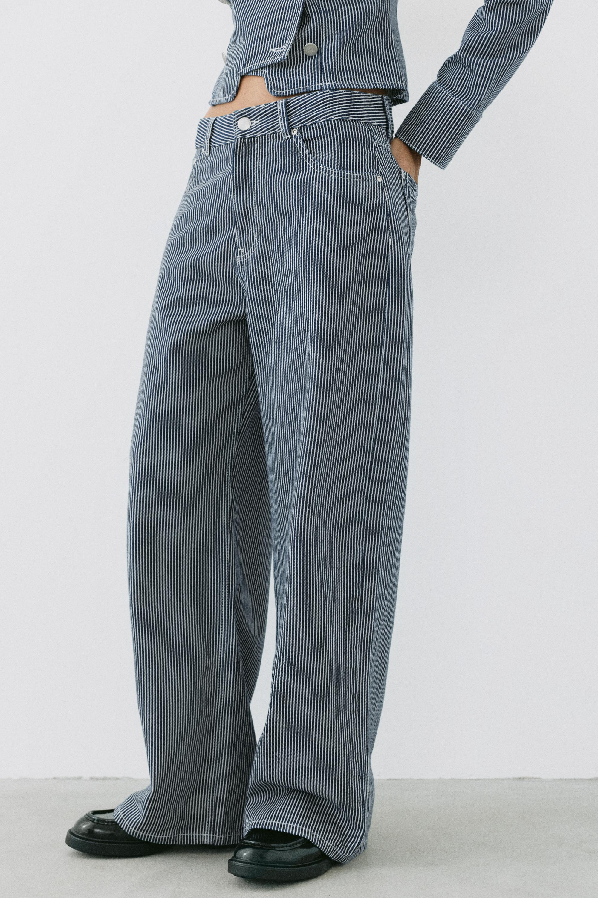Low-rise striped baggy jeans — Dark blue