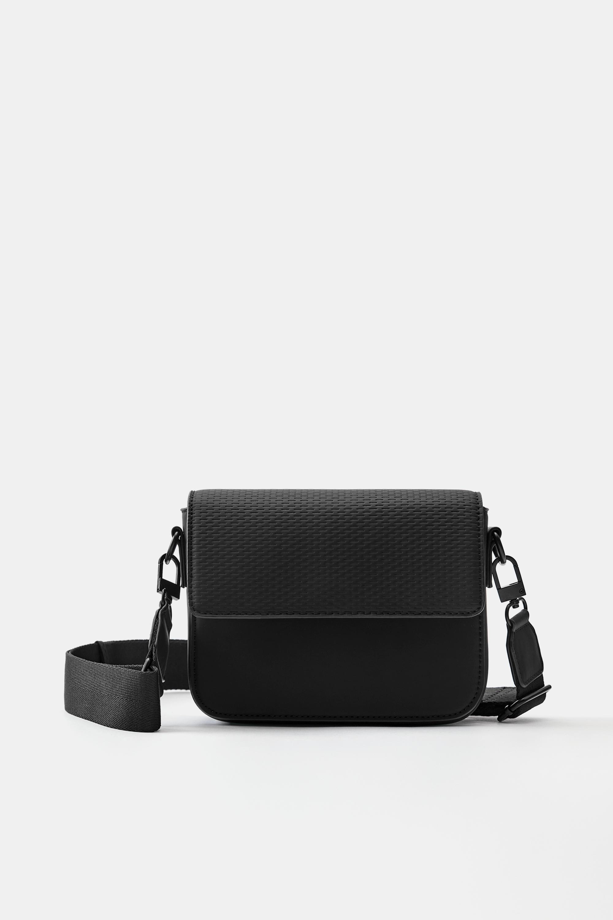 Rubberised textured crossbody bag — Black