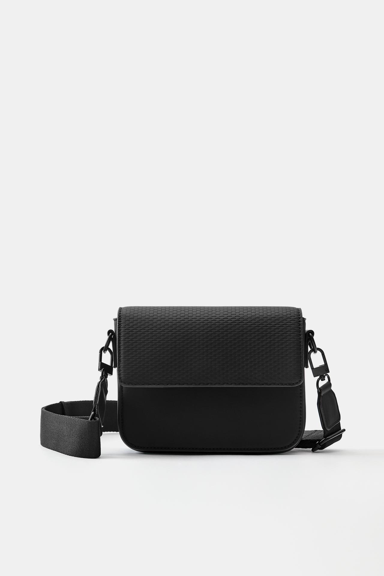 Rubberised textured crossbody bag — Black