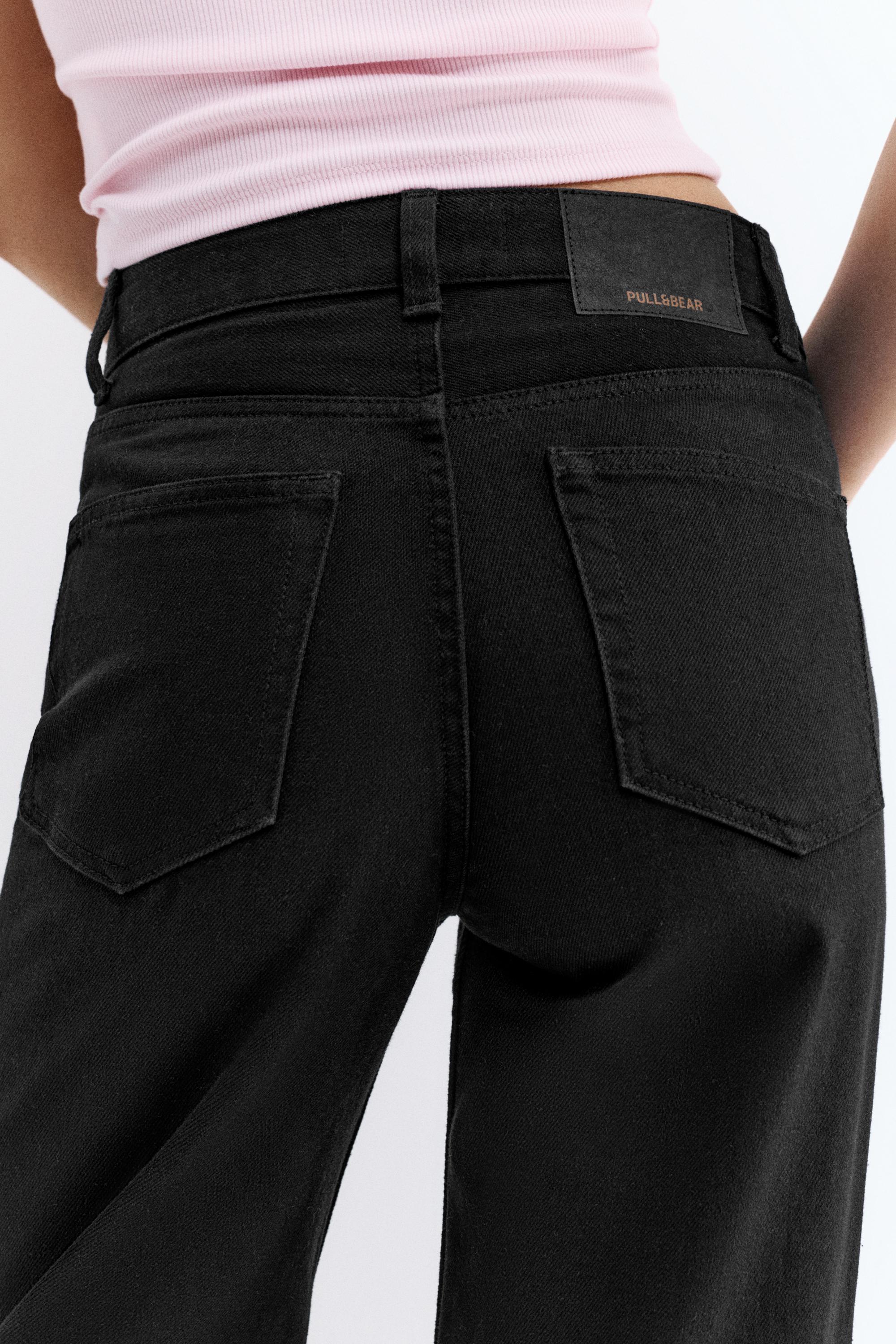 High-waist wide straight-leg jeans — Black marl