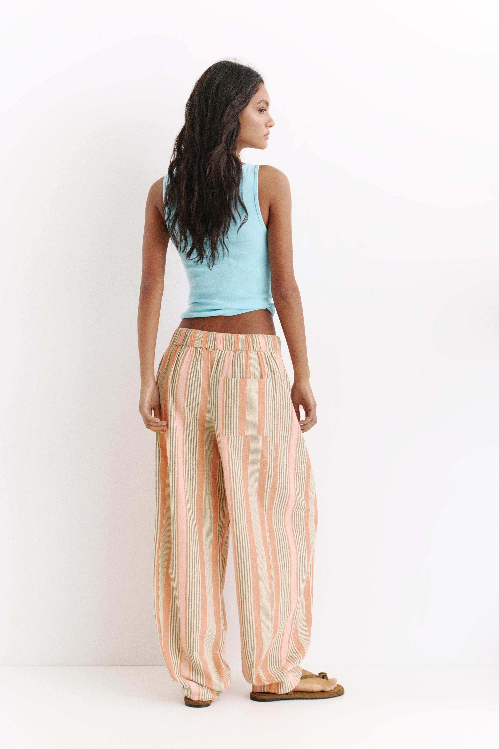 Striped barrel trousers — Salmon