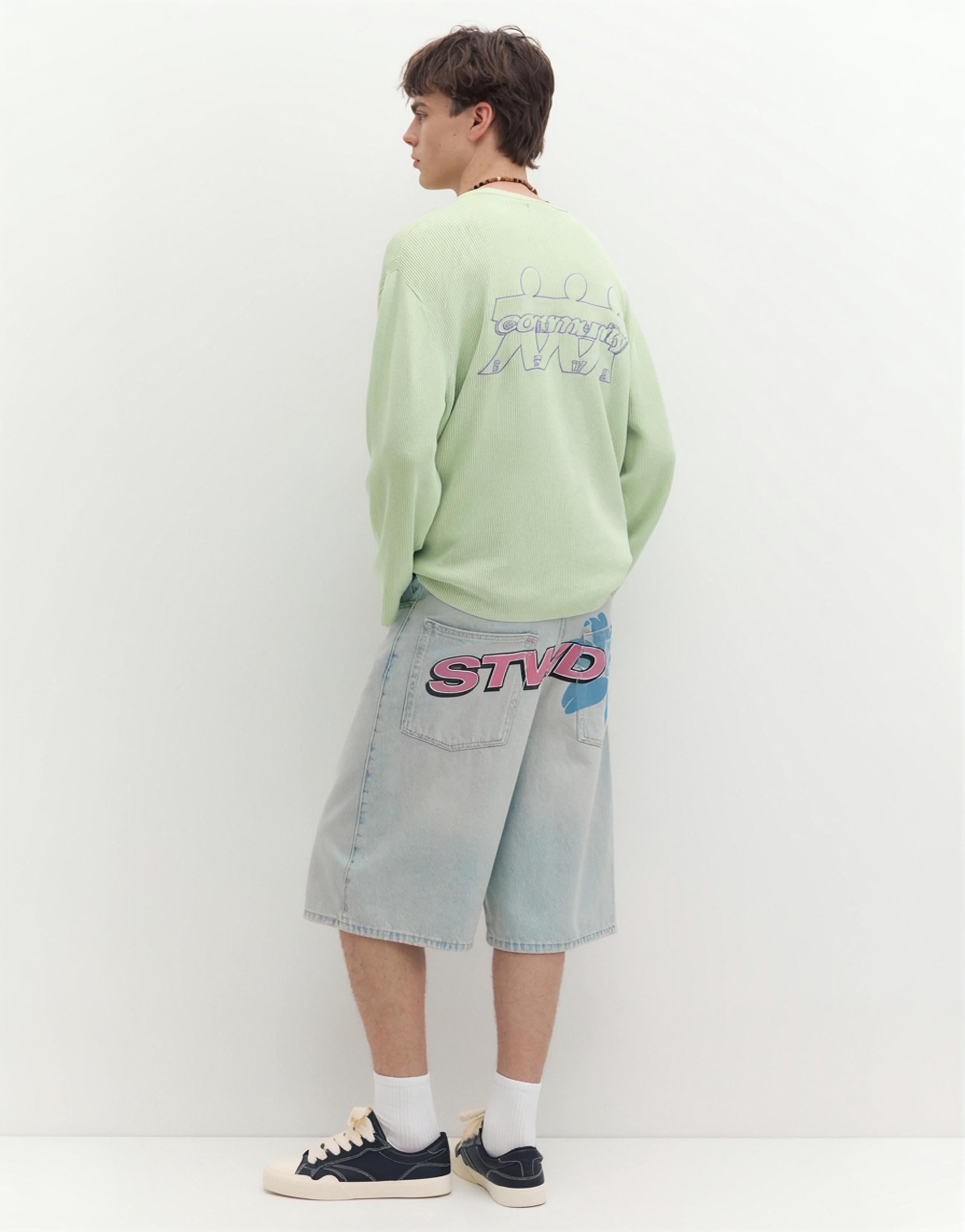STWD skater denim Bermuda shorts — Pale indigo