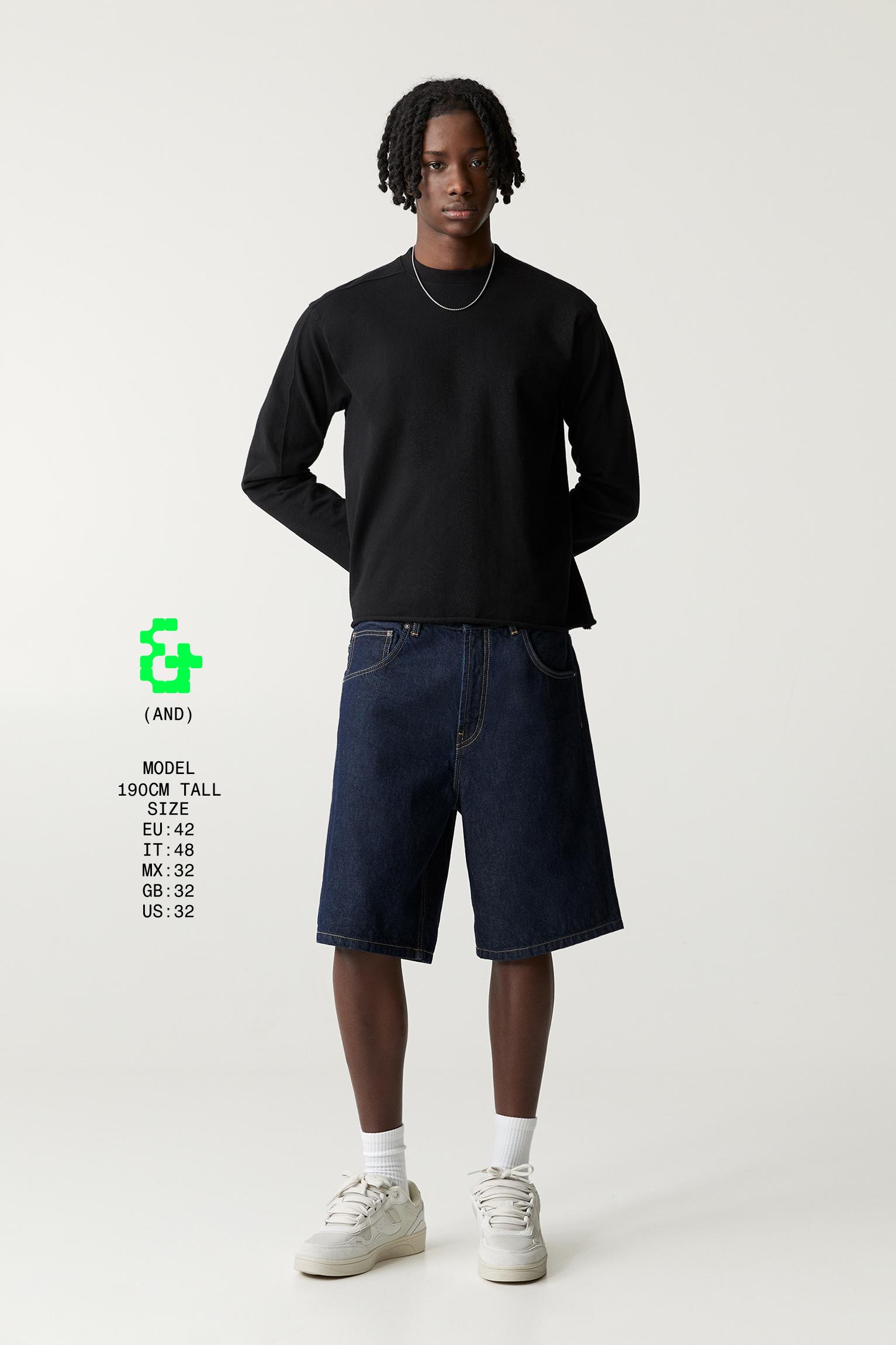 Baggy denim Bermuda shorts — Navy
