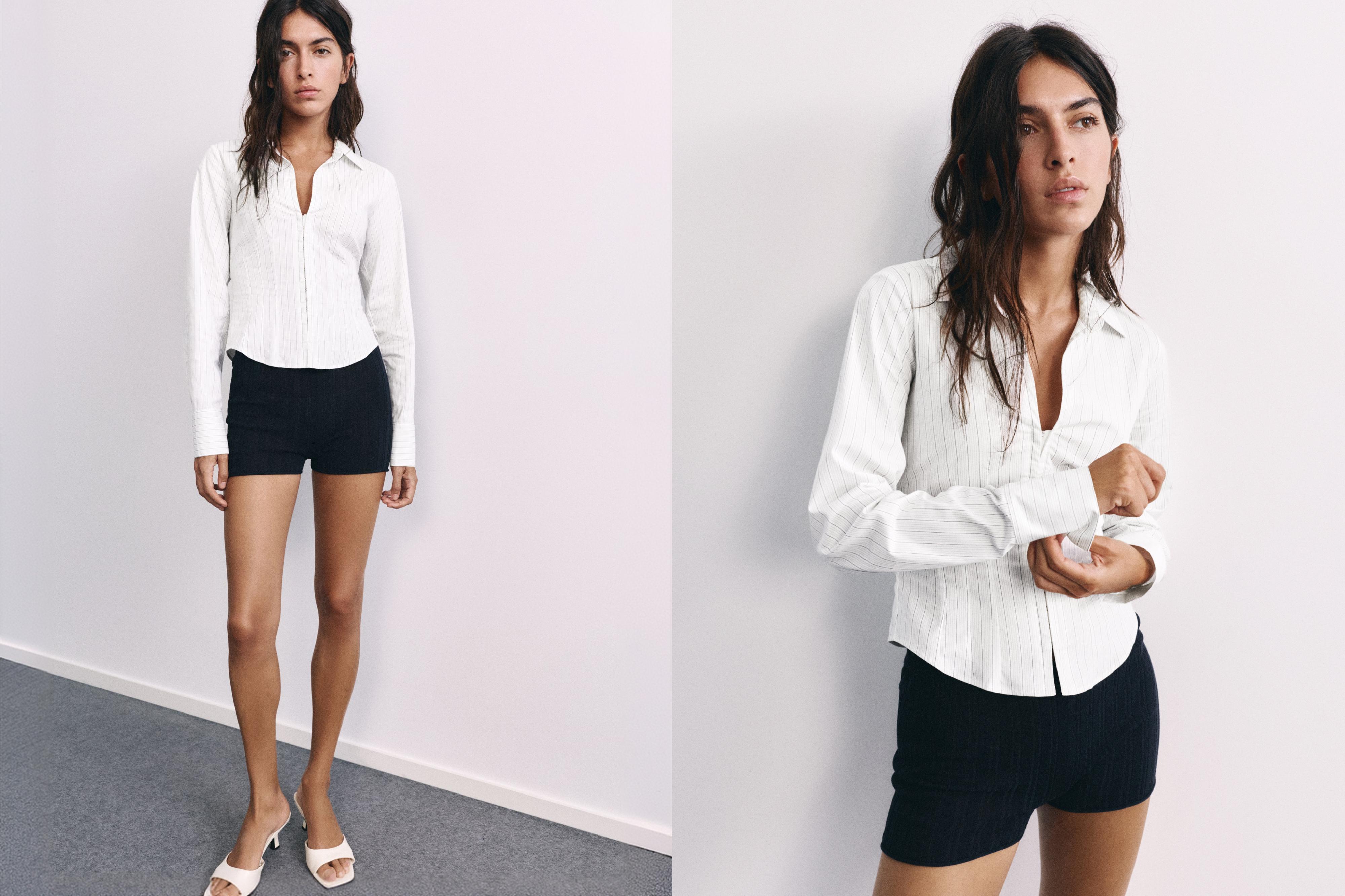 Fitted long sleeve shirt — Pale grey