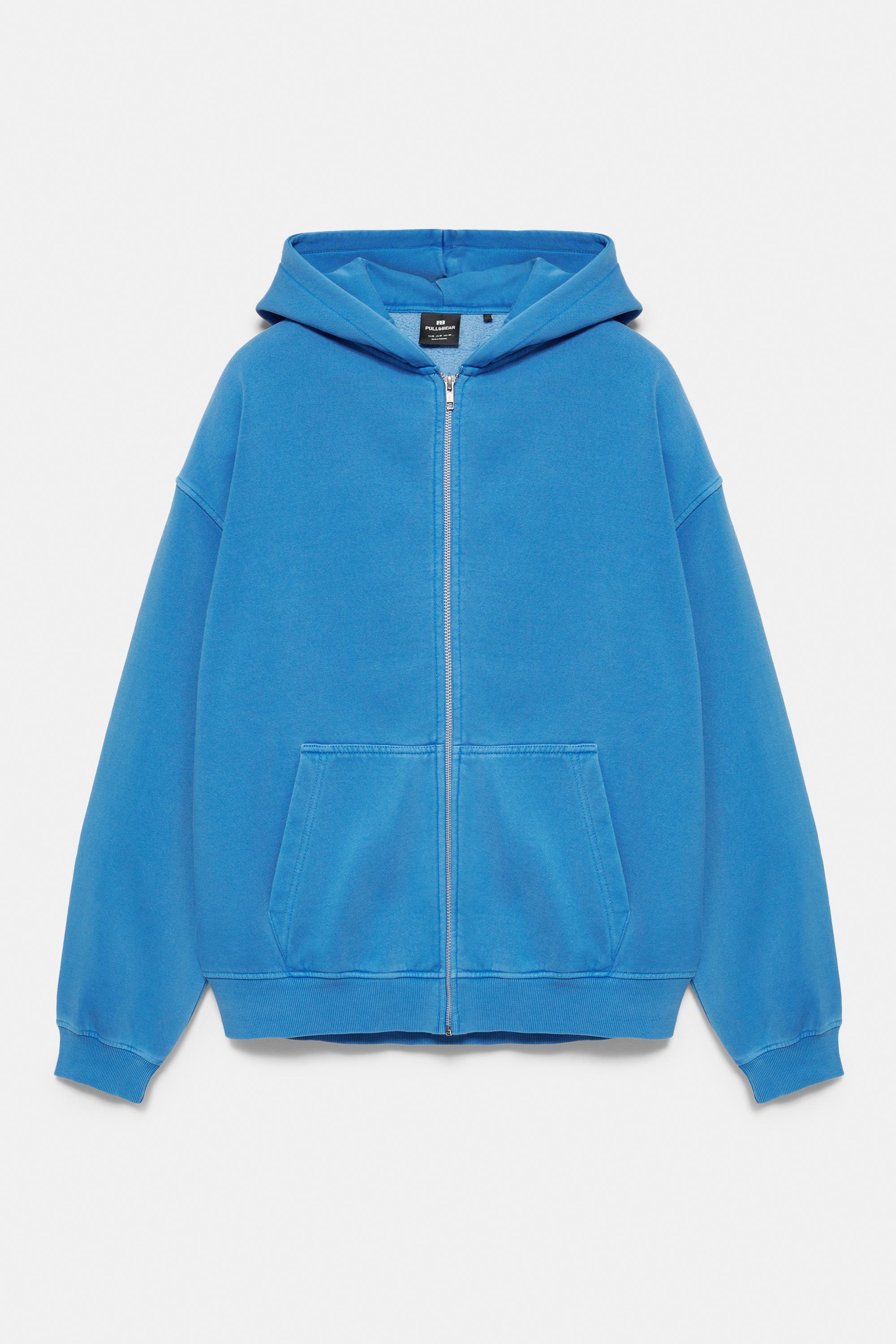 Fermuarlı mavi kapüşonlu sweatshirt - Görsel 2