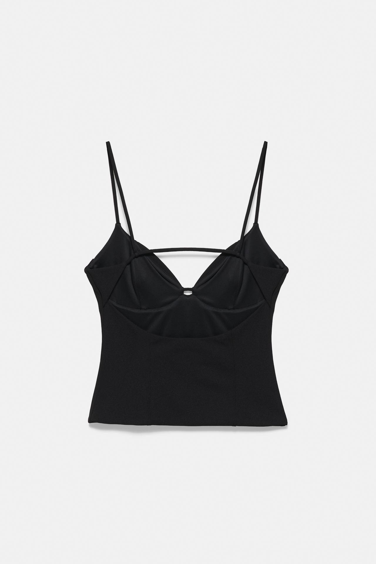 Strappy corsetry-inspired top — Black