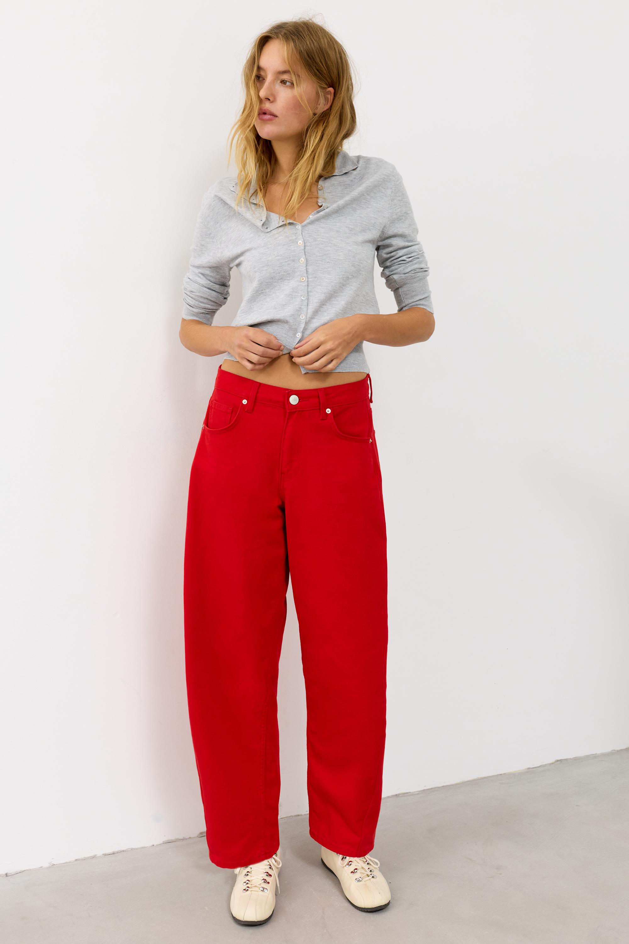 Low-rise barrel jeans — Red