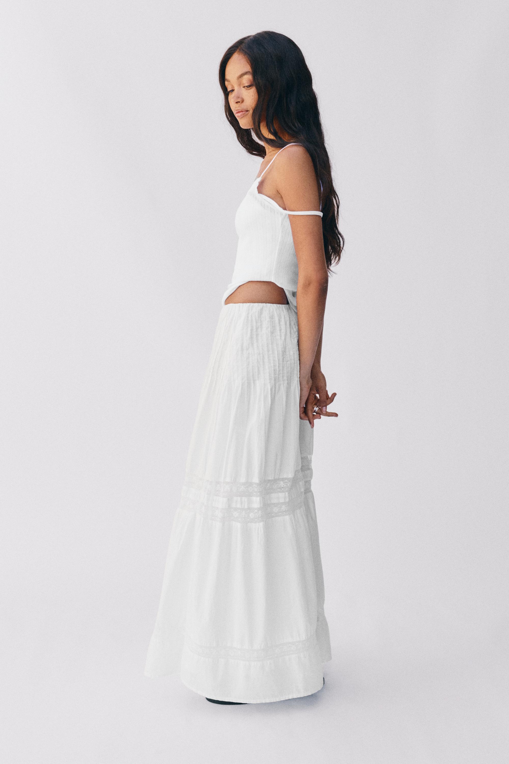 White tiered long skirt — White