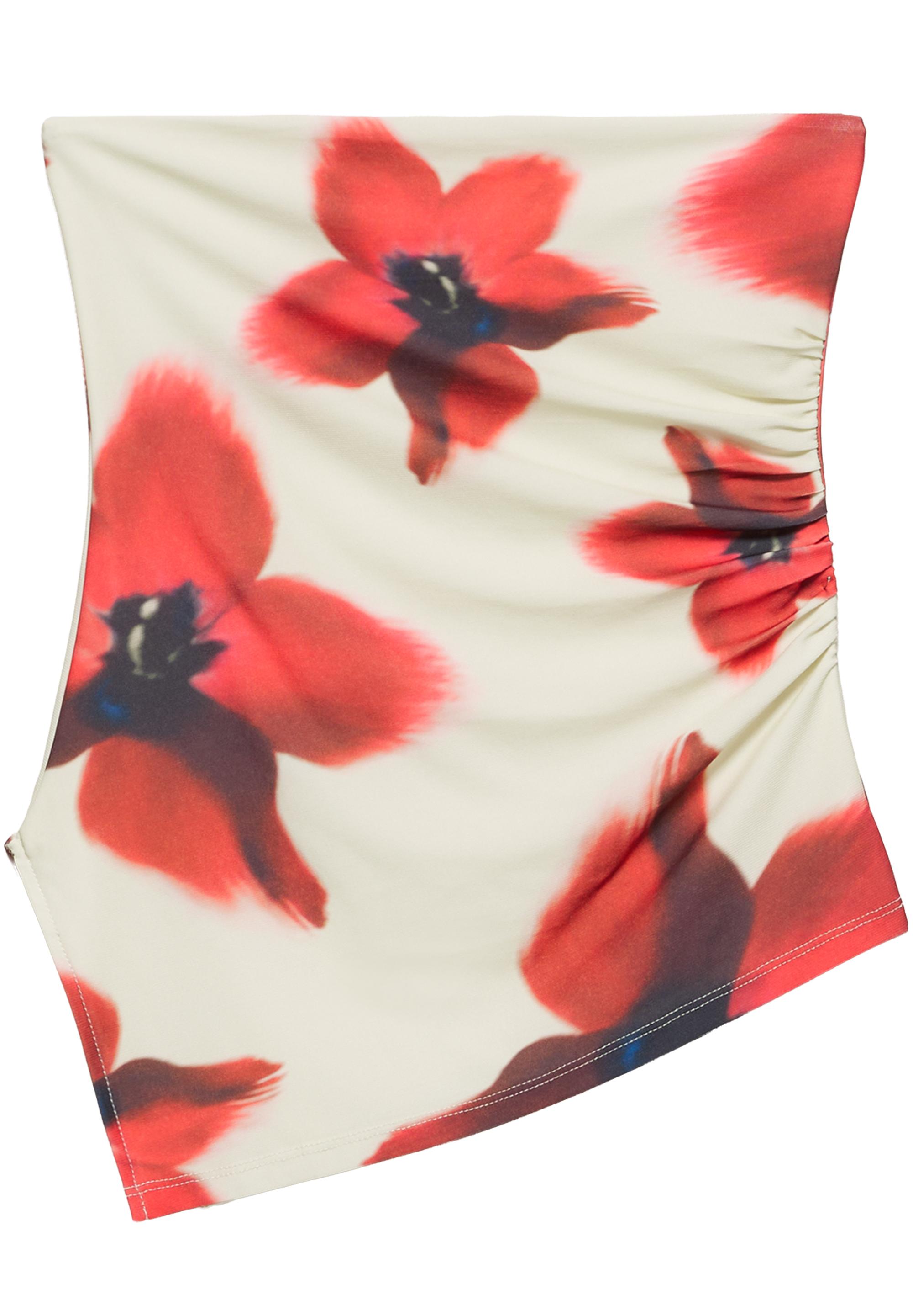 Floral bandeau top — Ecru/Red