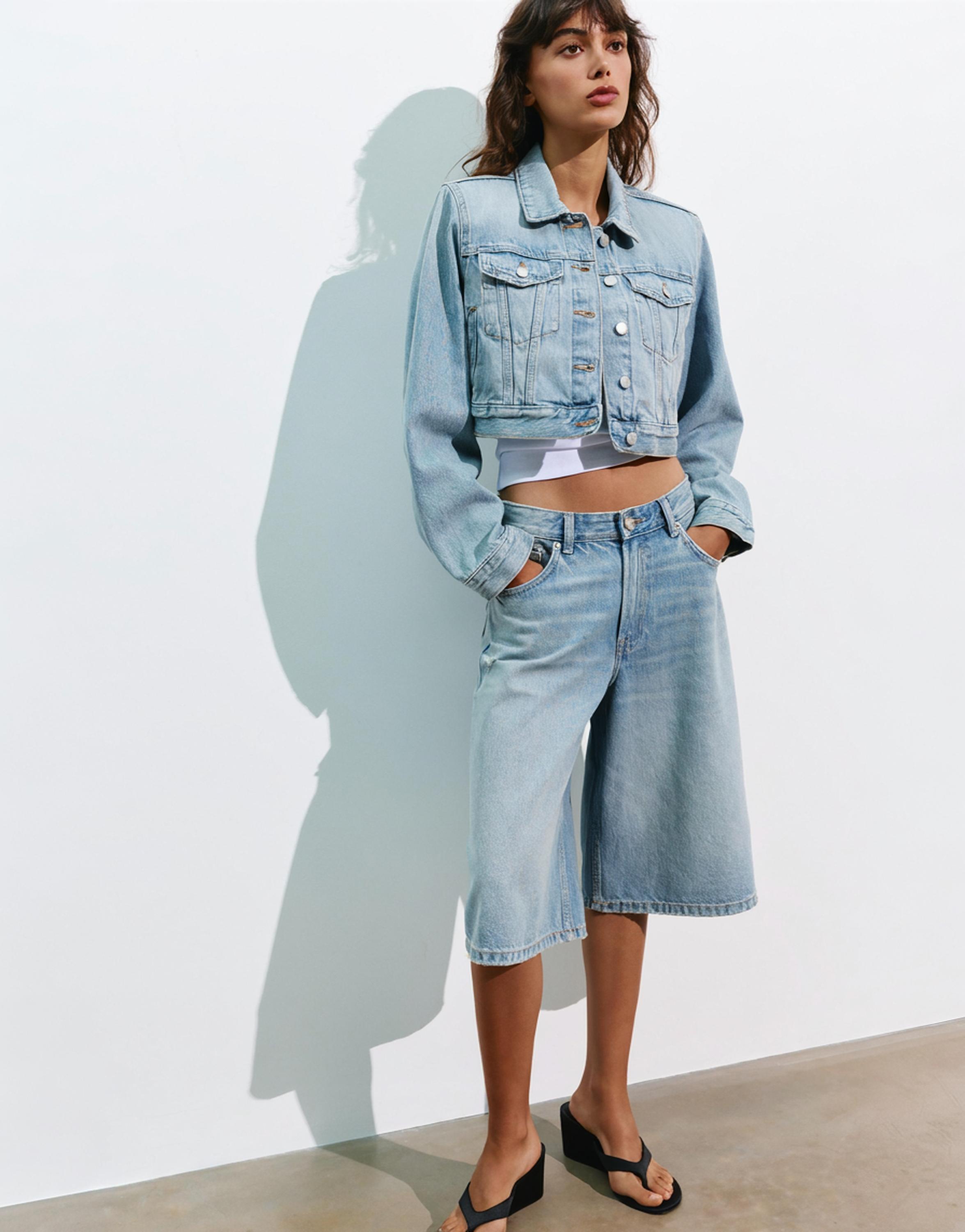 Cropped denim jacket — Pale blue