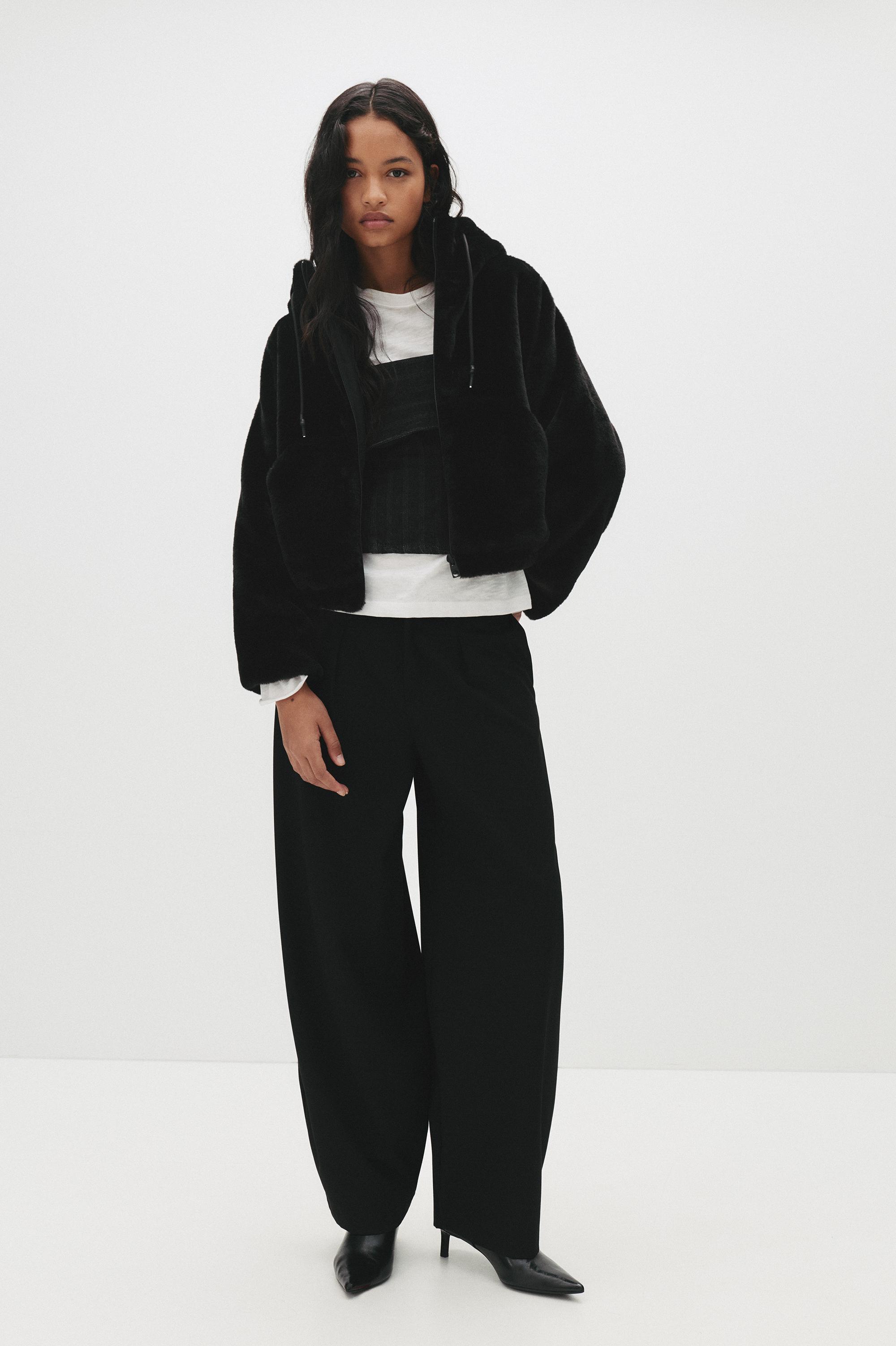 Kapüşonlu suni kürk ceket - Görsel 69