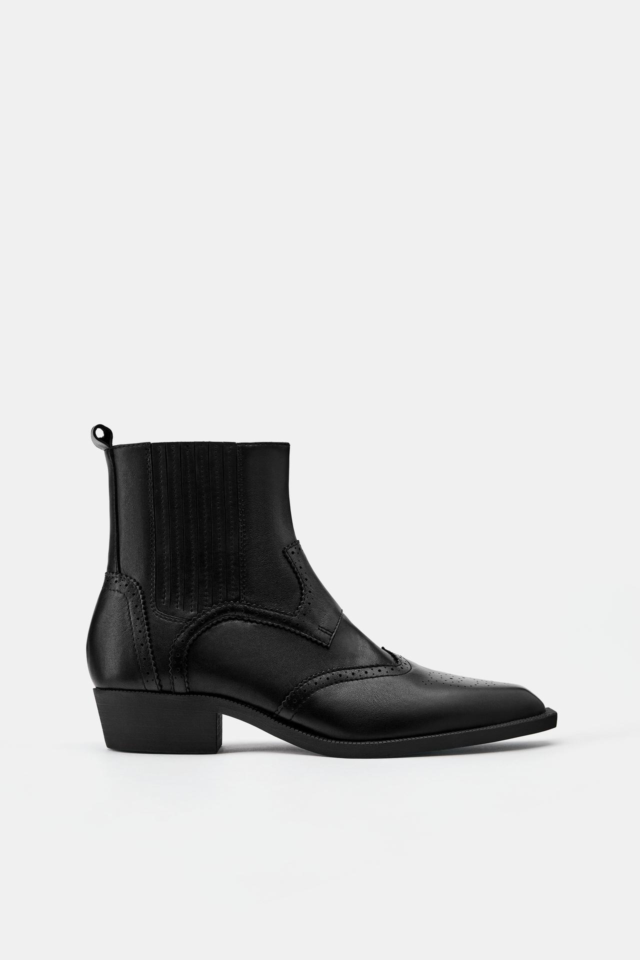 Leather cowboy ankle boots — Black