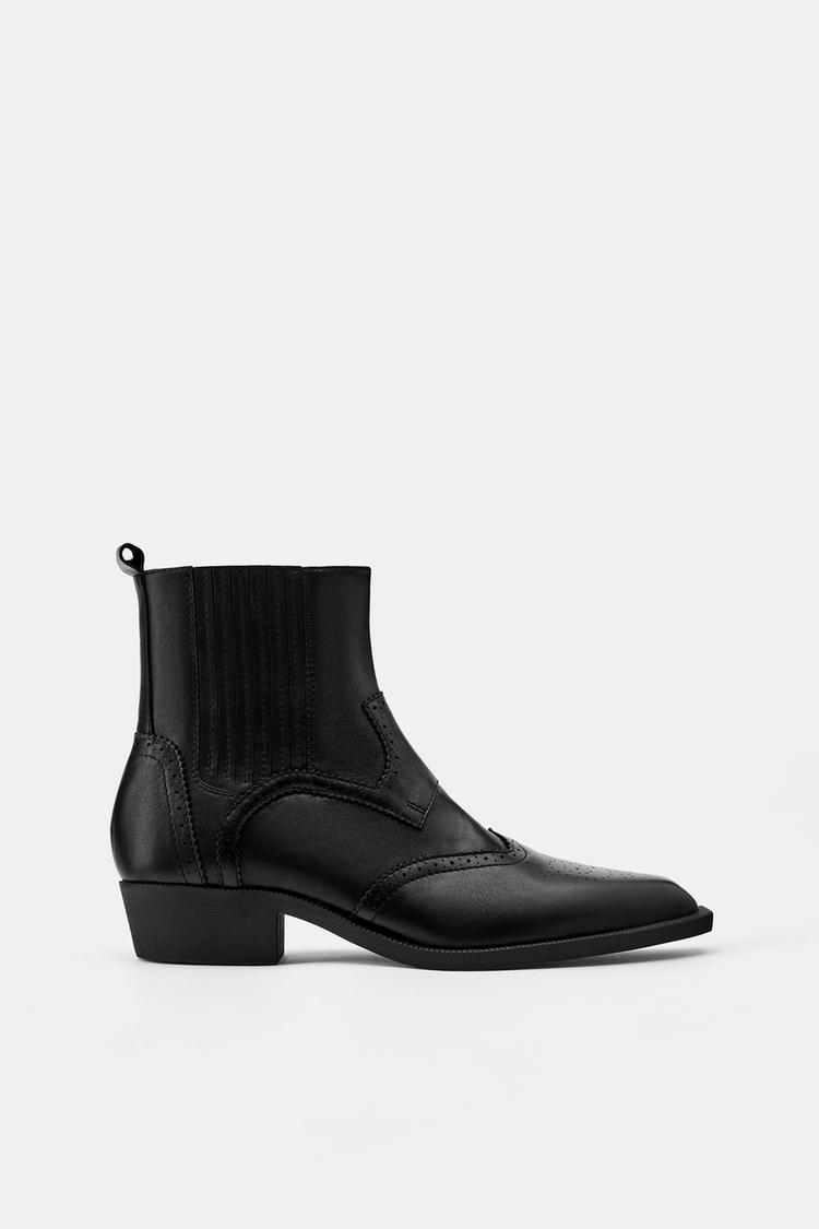 Leather cowboy ankle boots — Black