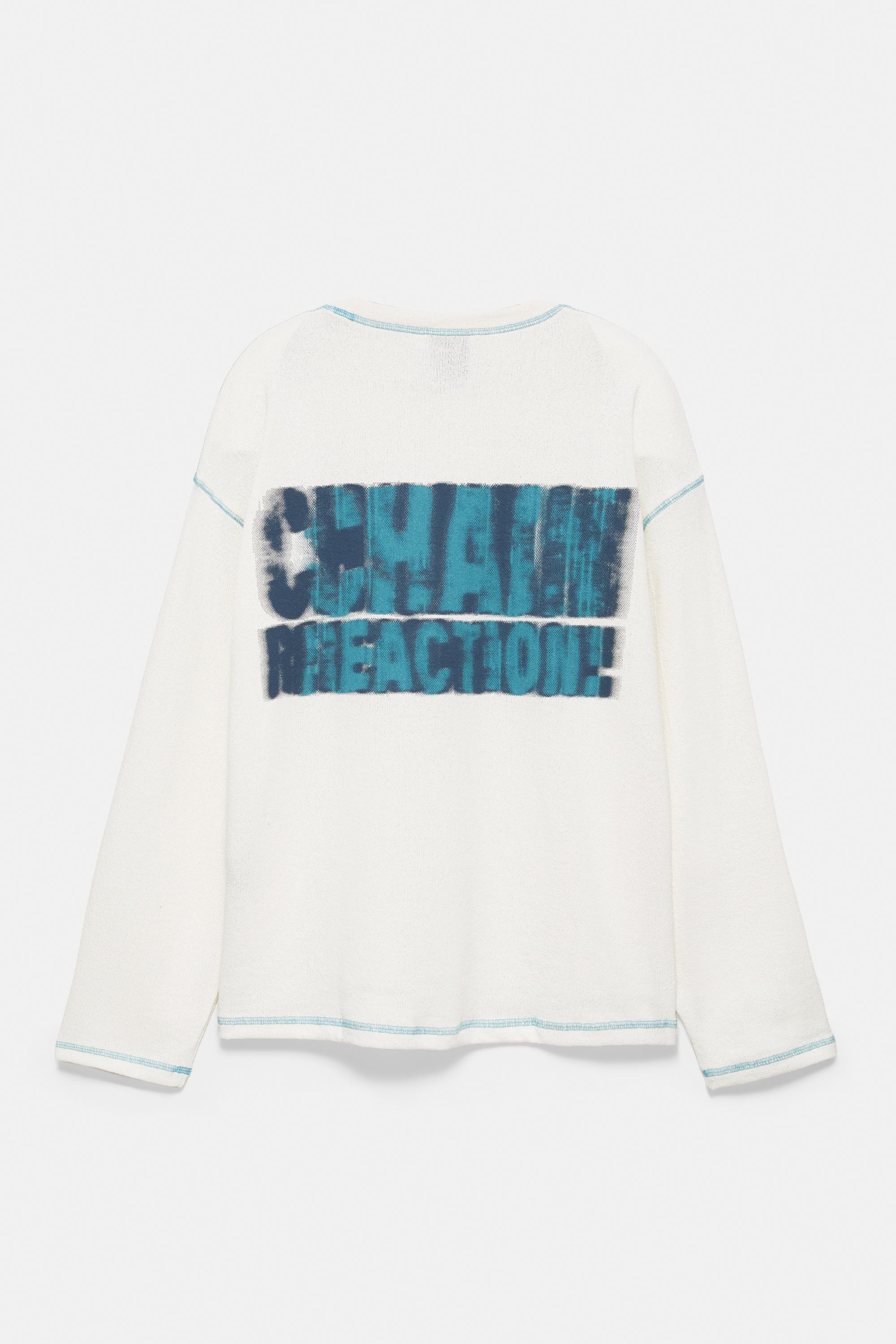 Long sleeve graphic T-shirt with topstitching — Ecru