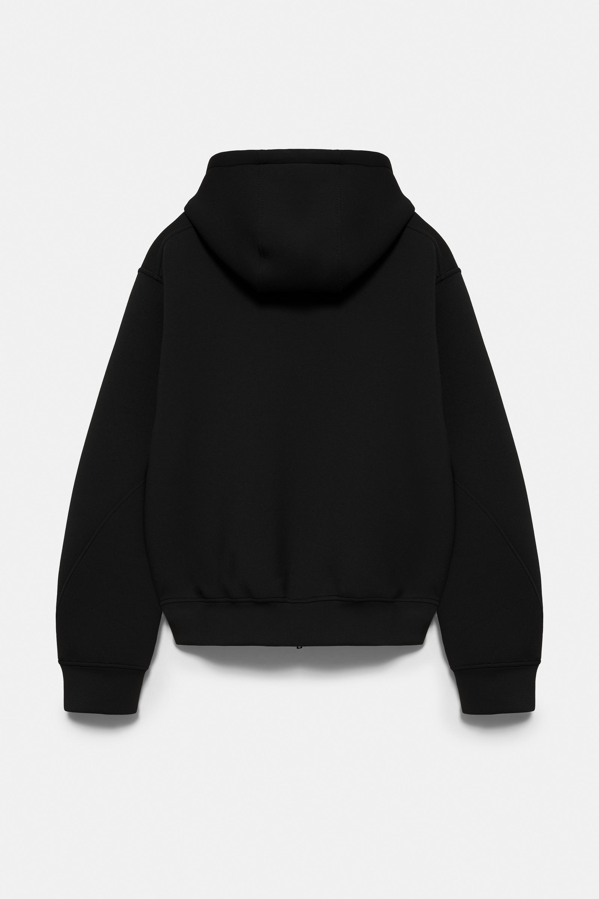 Neoprene-effect zip-up hoodie — Black